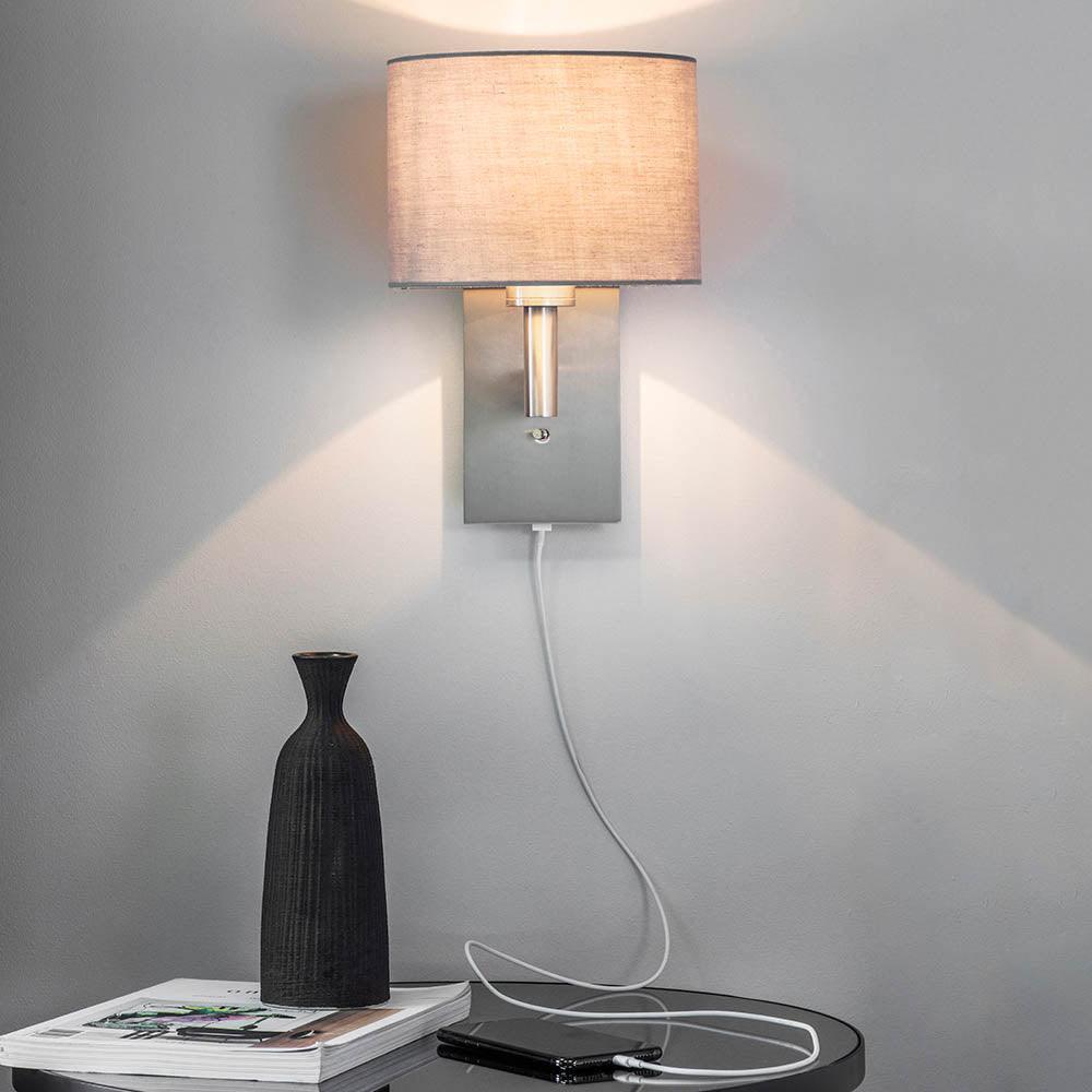 Endon Owen Nickel Finish USB Wall Light-warehouse-180926