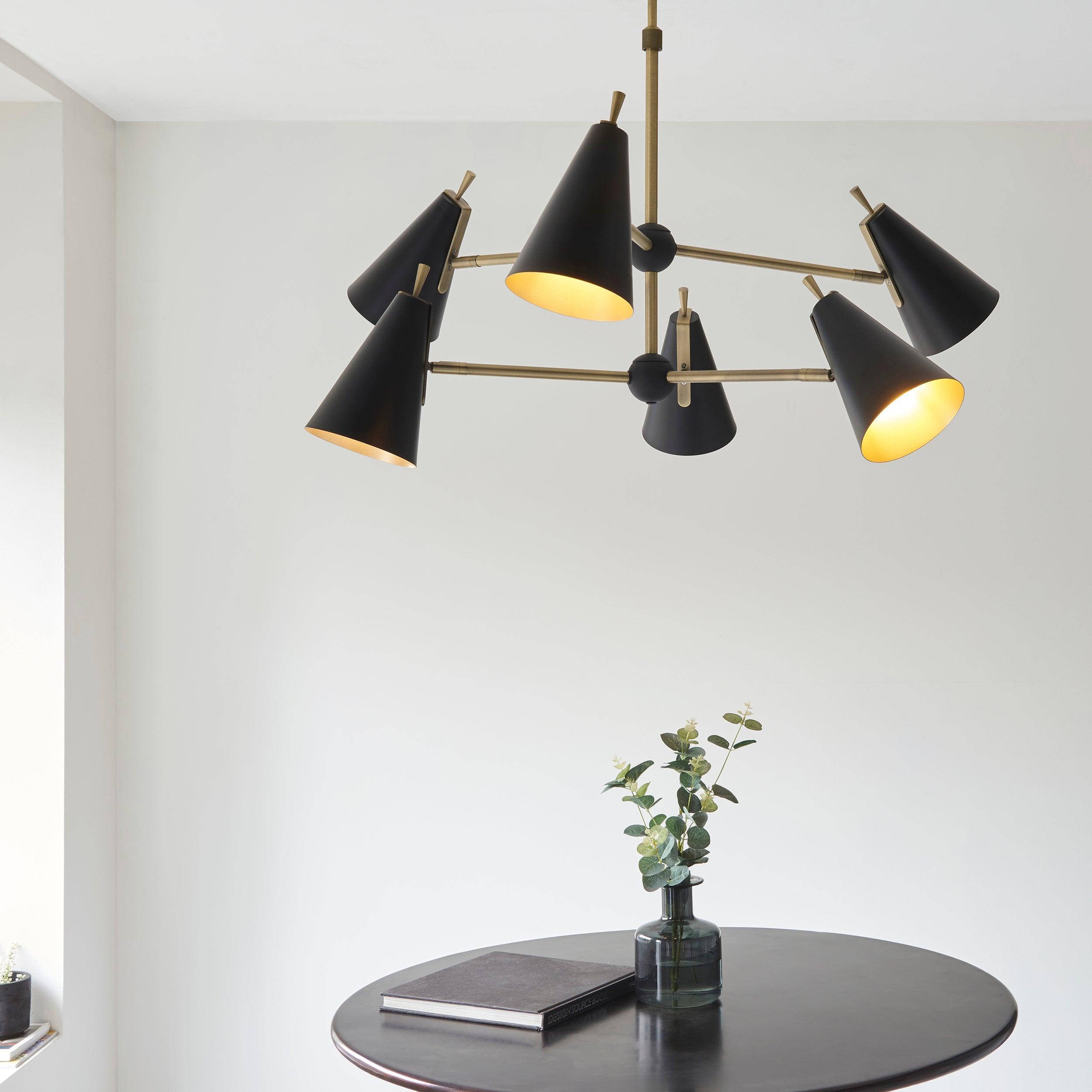 Harlesden Industrial 6 Light Black & Gold Modern Pendant-OPEN-BOX