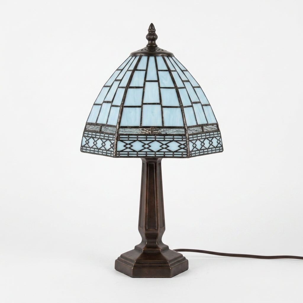 Art Deco Tiffany Pale Blue 15cm Bedside Table Lamp