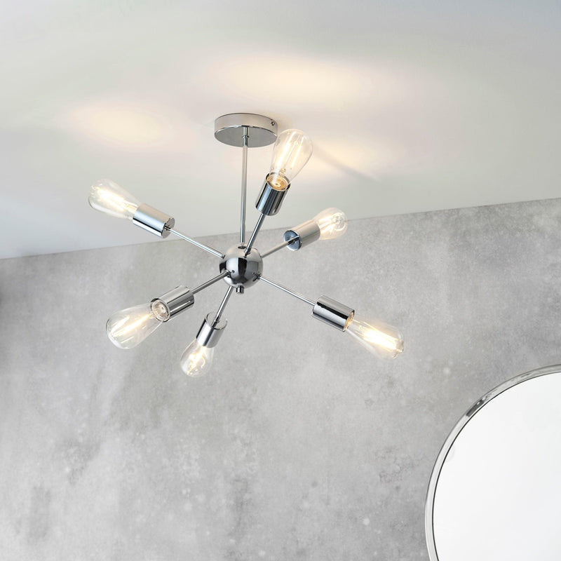 Endon Rubens 6 Light Chrome Semi Flush Ceiling Light - fixed to the ceiling