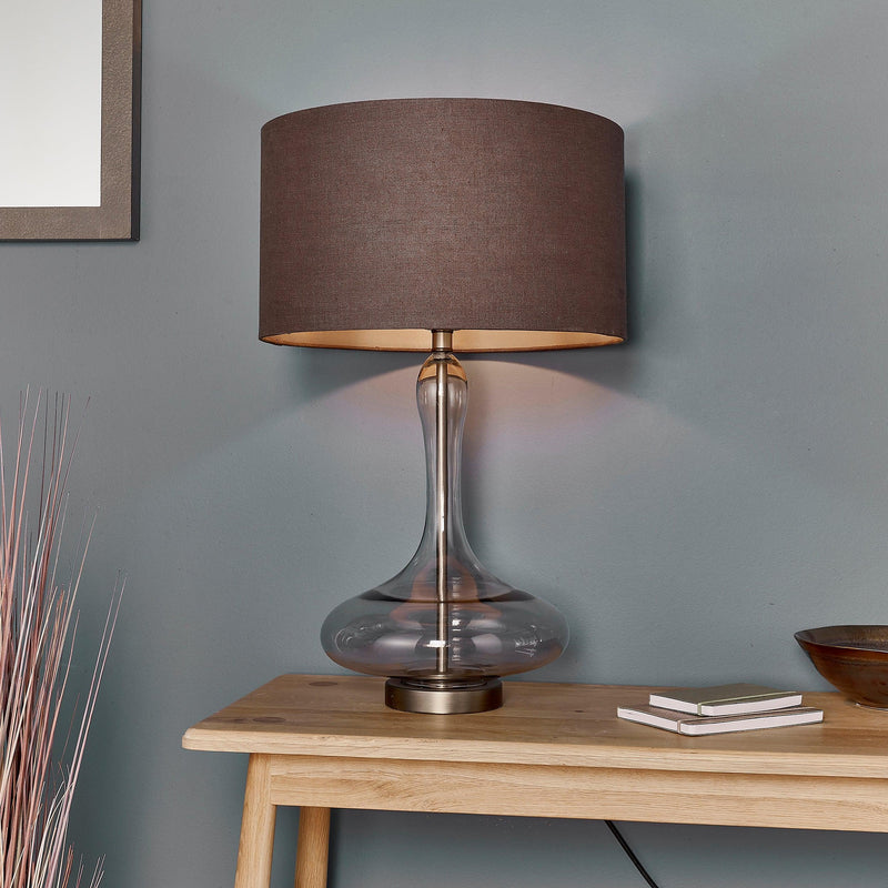 Endon Caia 1 Light Smokey Glass Shade Table Lamp 79835 - Sitting on Side Table