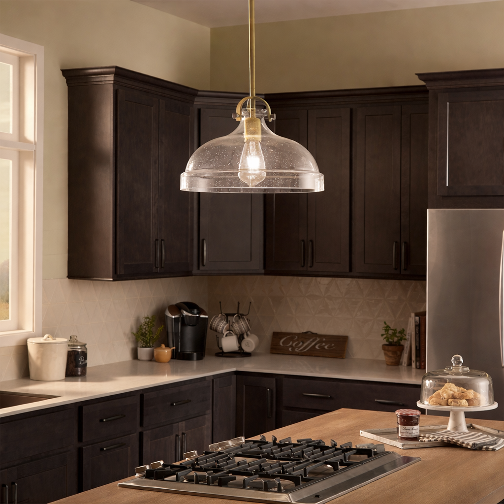 Hampton Brass Duo-Mount Pendant - Blown Seed Glass Shade