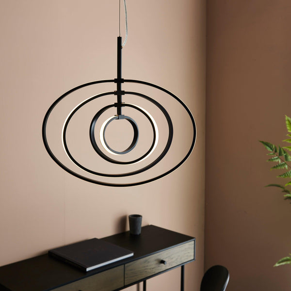 Endon Avali Black & White 1 Light LED Hoop Pendant 80679 - Living Room
