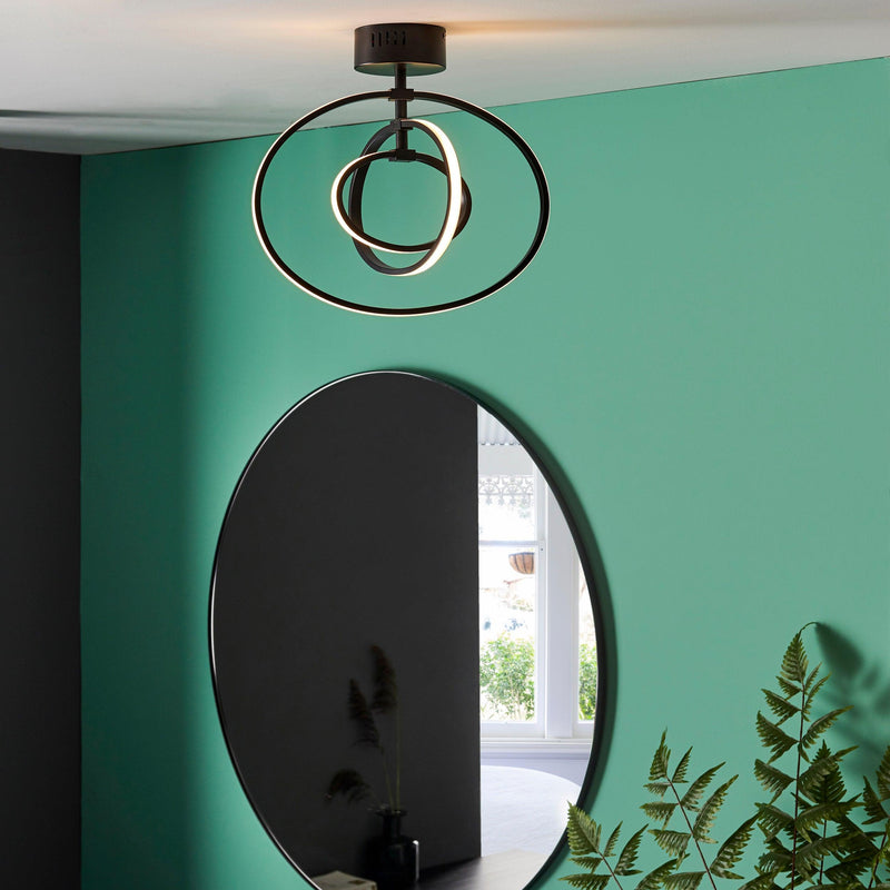 Endon Avali 1 Light LED Black & White Ceiling Semi Flush 80682 Living Room Image 1