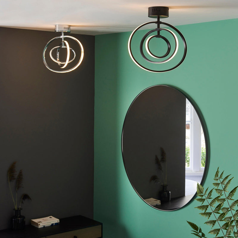 Endon Avali 1 Light LED Black & White Ceiling Semi Flush 80682 Living Room Image 3