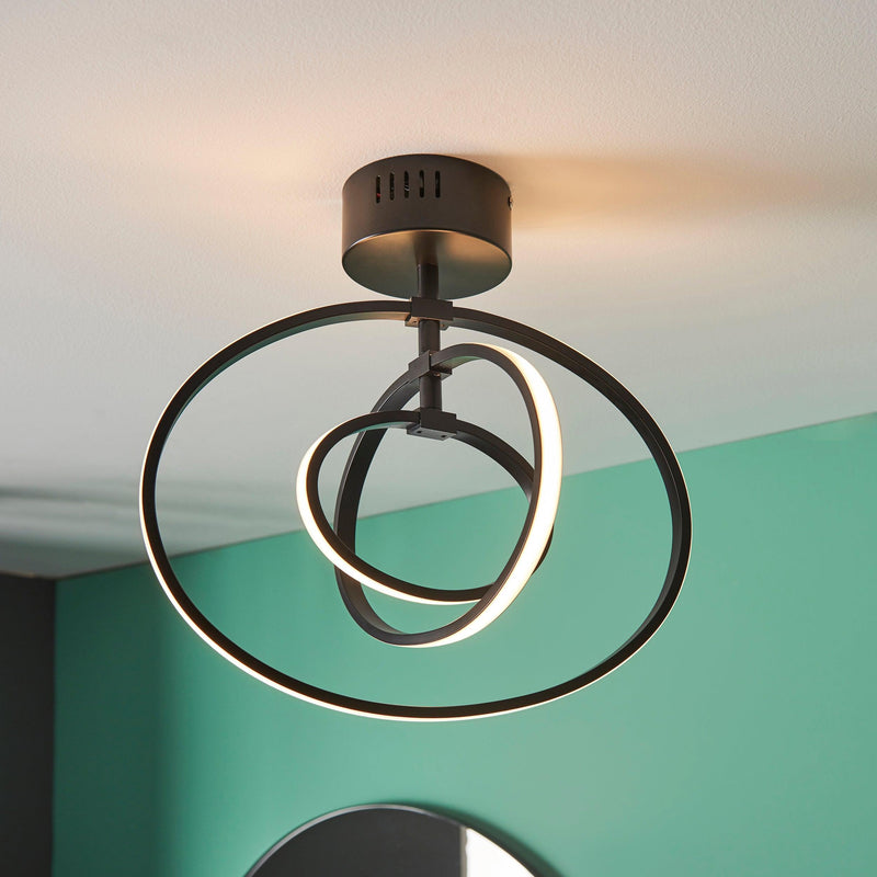 Endon Avali 1 Light LED Black & White Ceiling Semi Flush 80682 Living Room Image 4