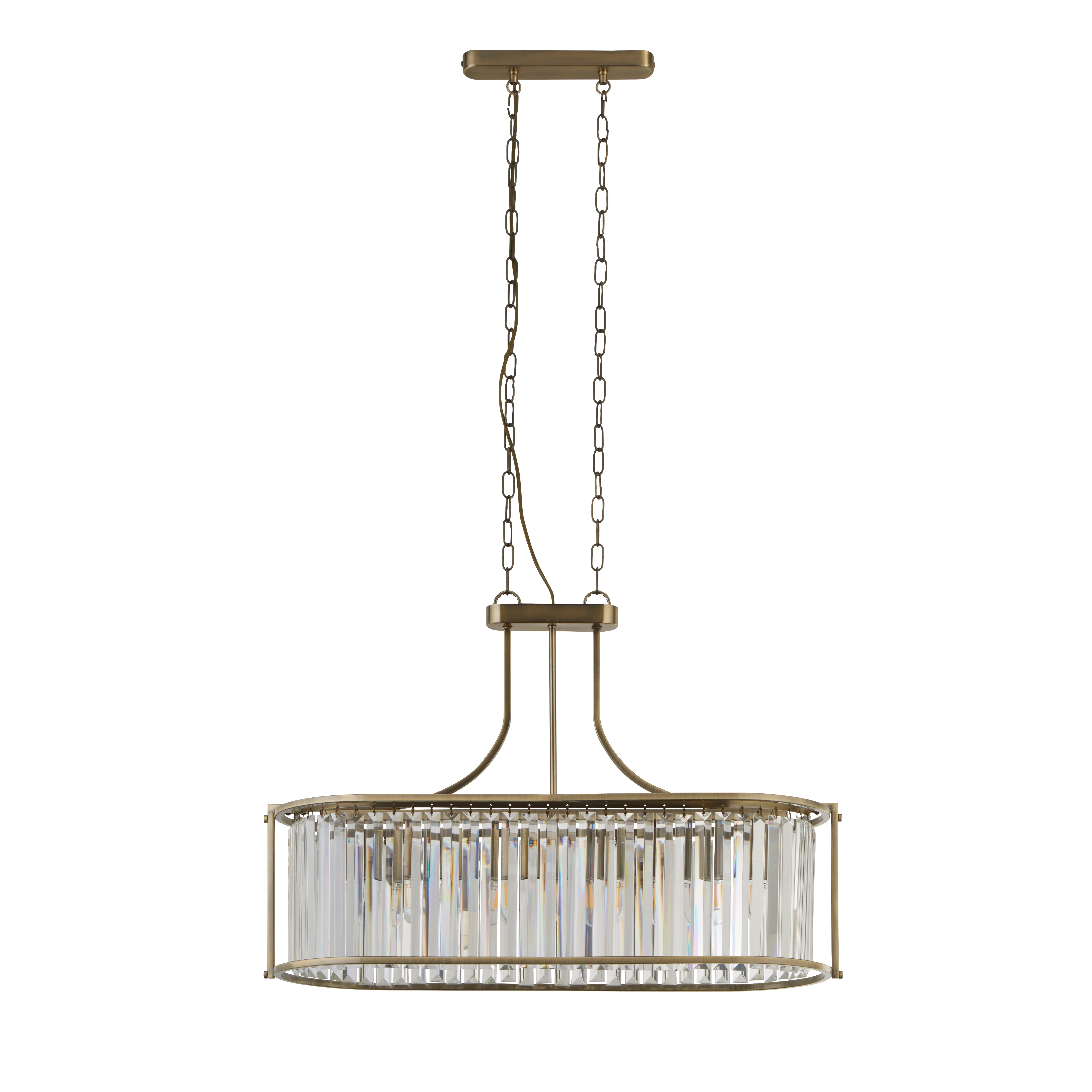 Searchlight Victoria 5 Light Brass Oval Pendant With Crystal Shade