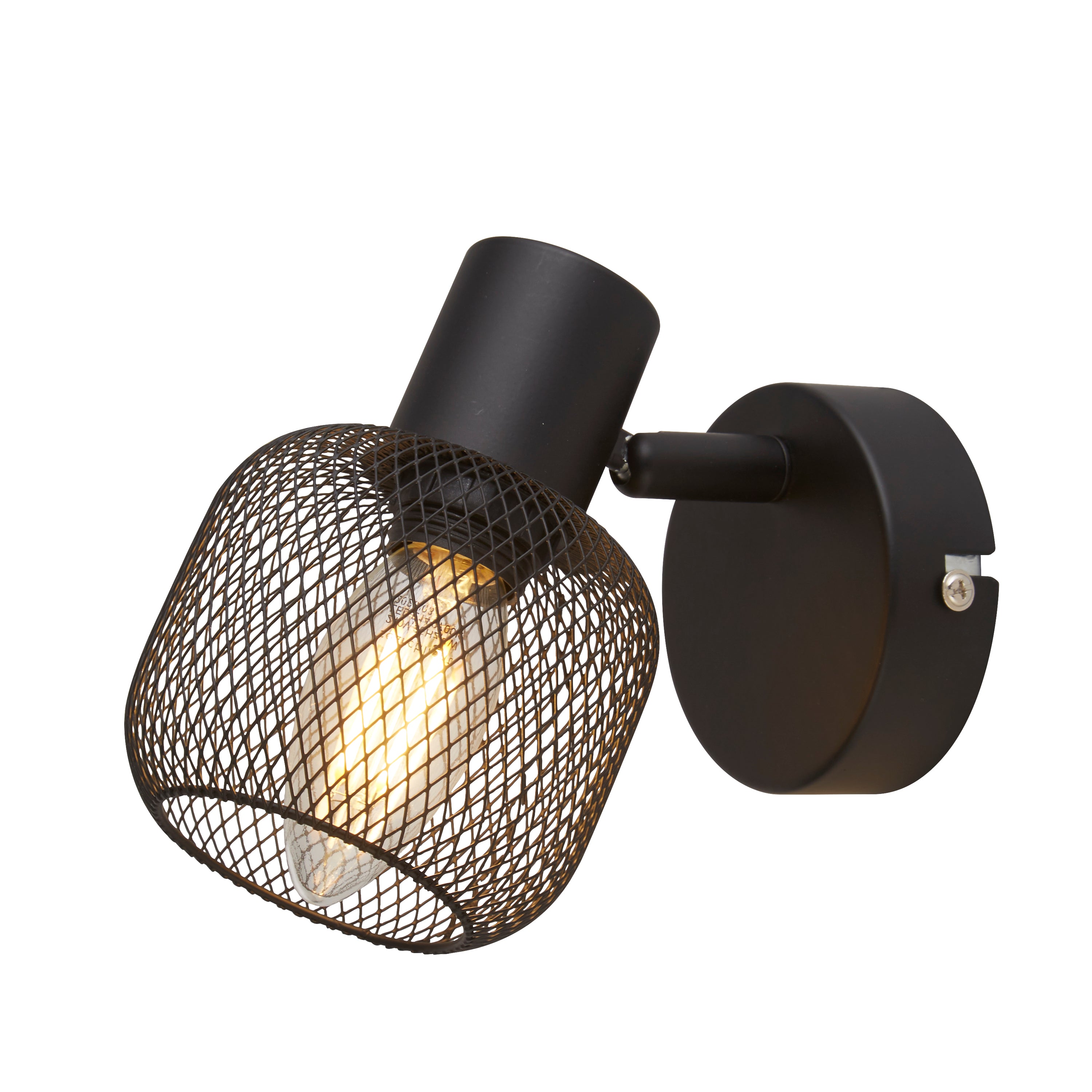 Searchlight Meshy Cage Black Spotlight Wall Light - Black Metal