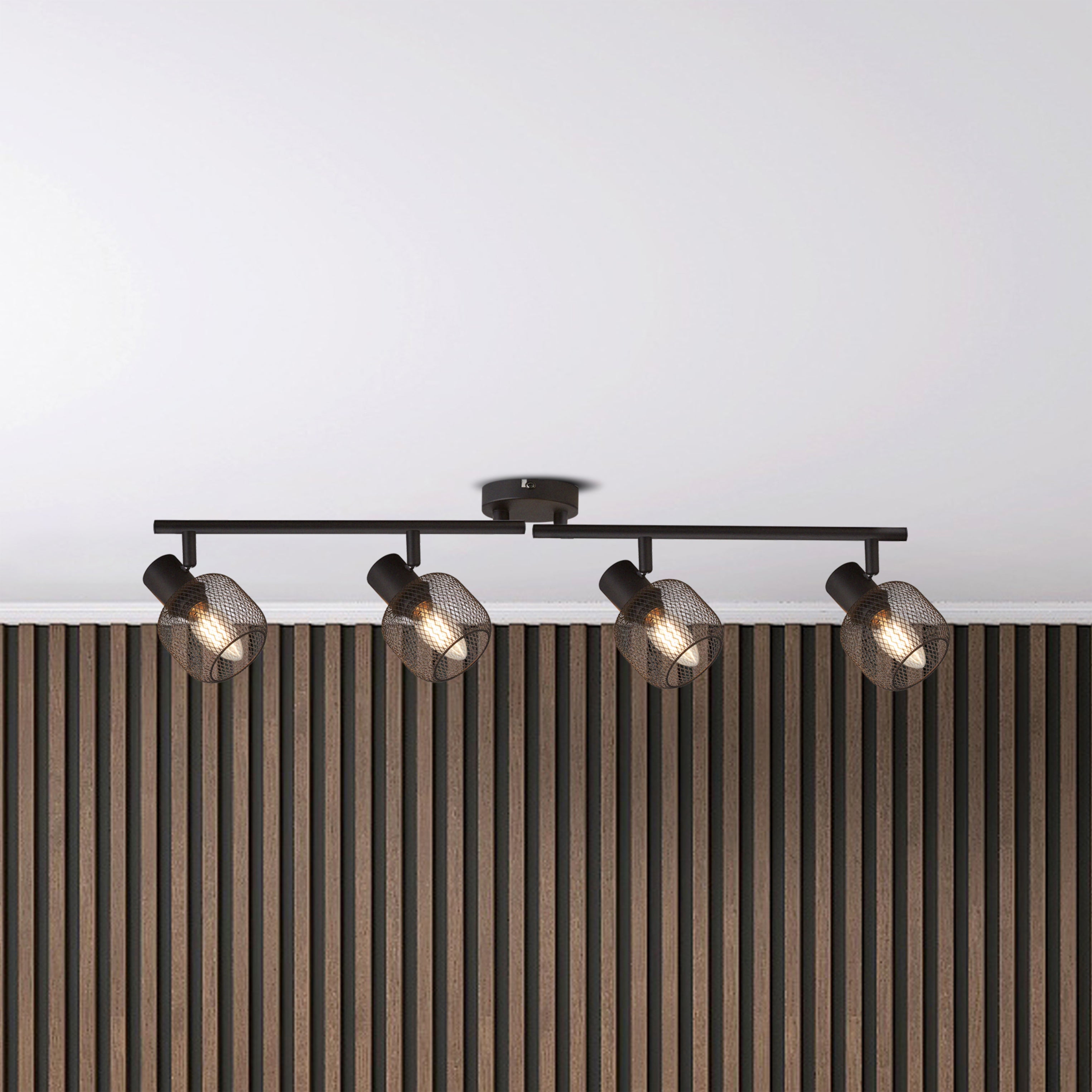 Searchlight Meshy 4 Light Cage Black Bar Spotlight