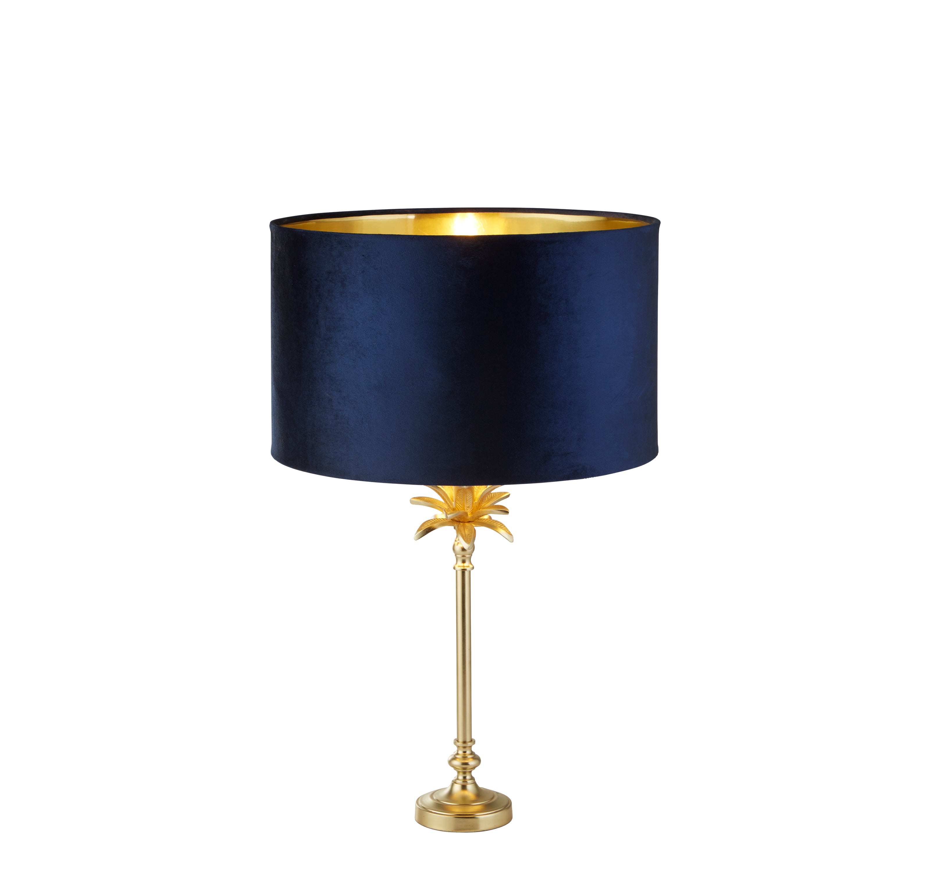 Palm Table Lamp - Satin Brass Metal & Navy Velvet Shade