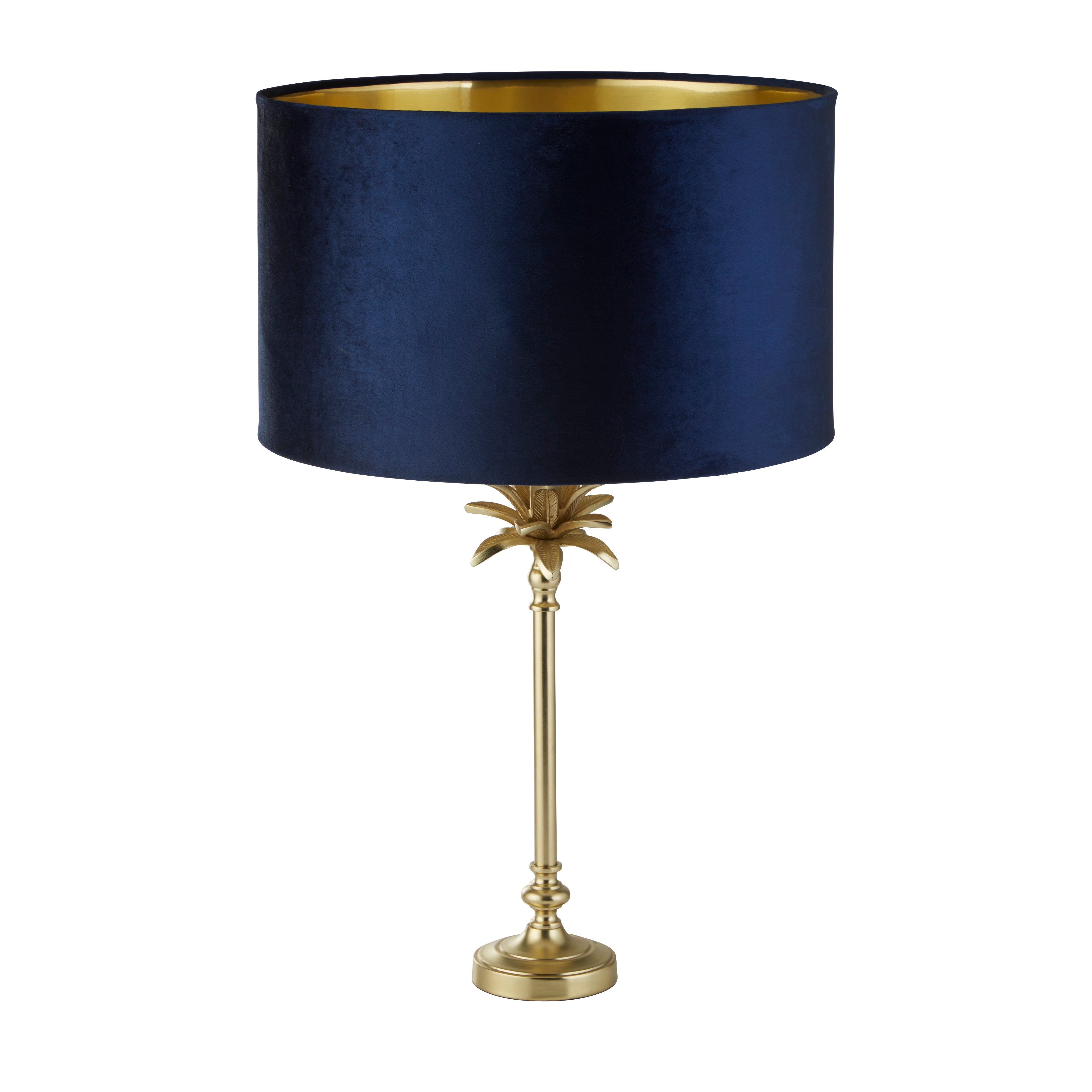Palm Table Lamp - Satin Brass Metal & Navy Velvet Shade