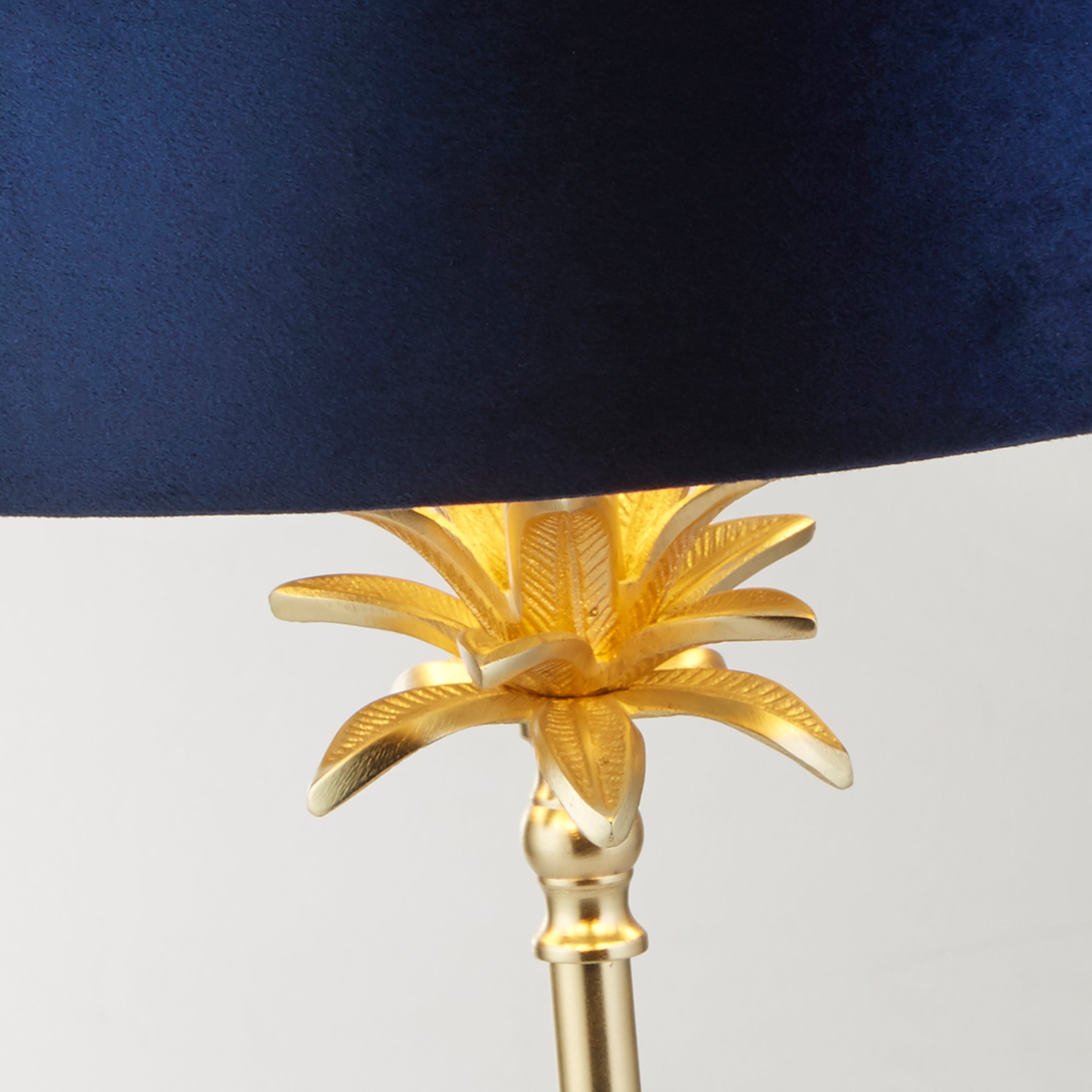Palm Table Lamp - Satin Brass Metal & Navy Velvet Shade