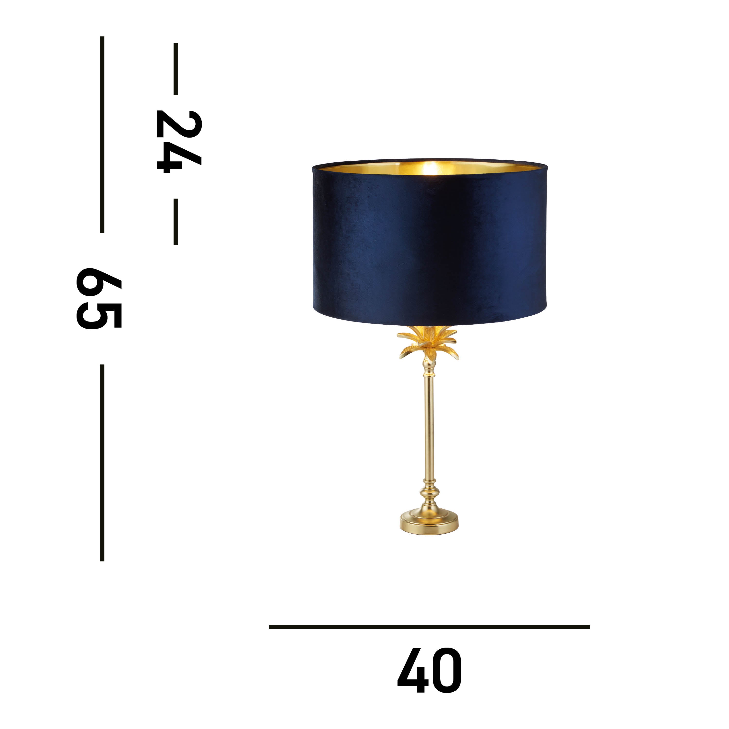 Palm Table Lamp - Satin Brass Metal & Navy Velvet Shade