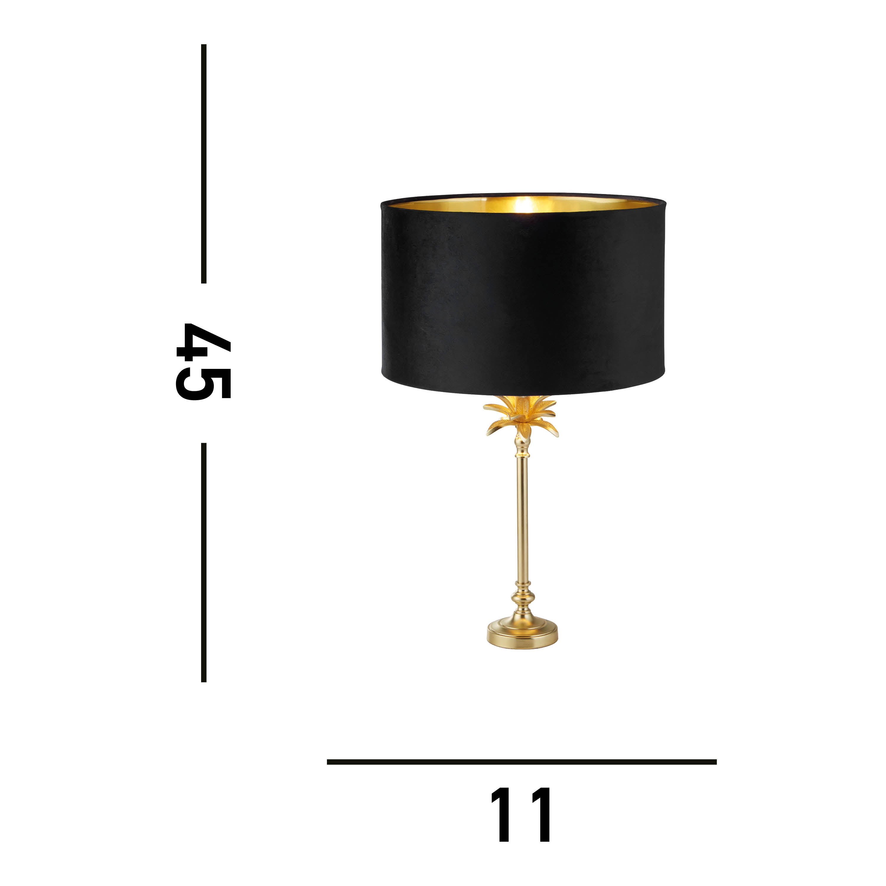 Base Only - Palm Table Lamp - Satin Brass & Black Metal