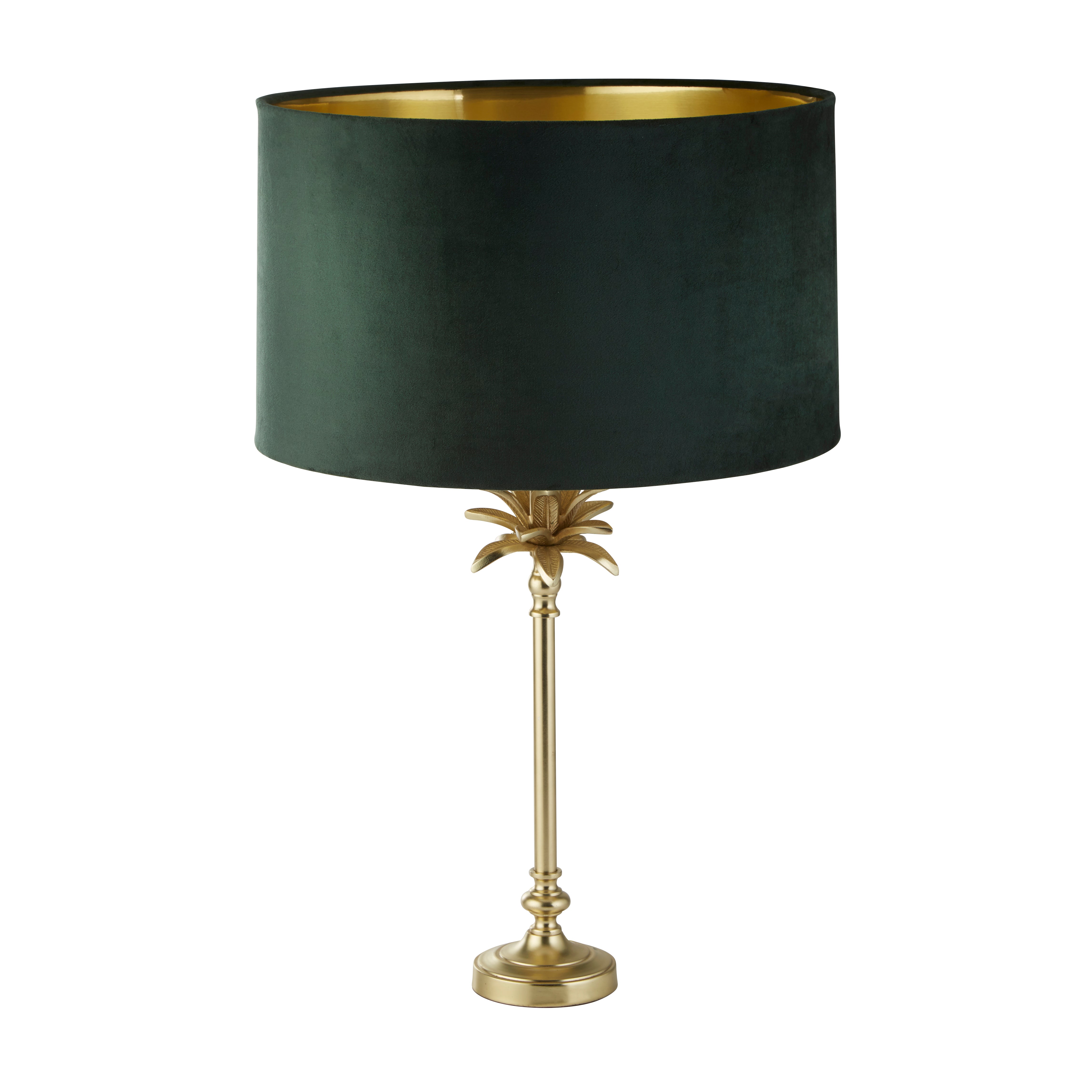 Palm Table Lamp - Satin Brass Metal & Green Velvet Shade