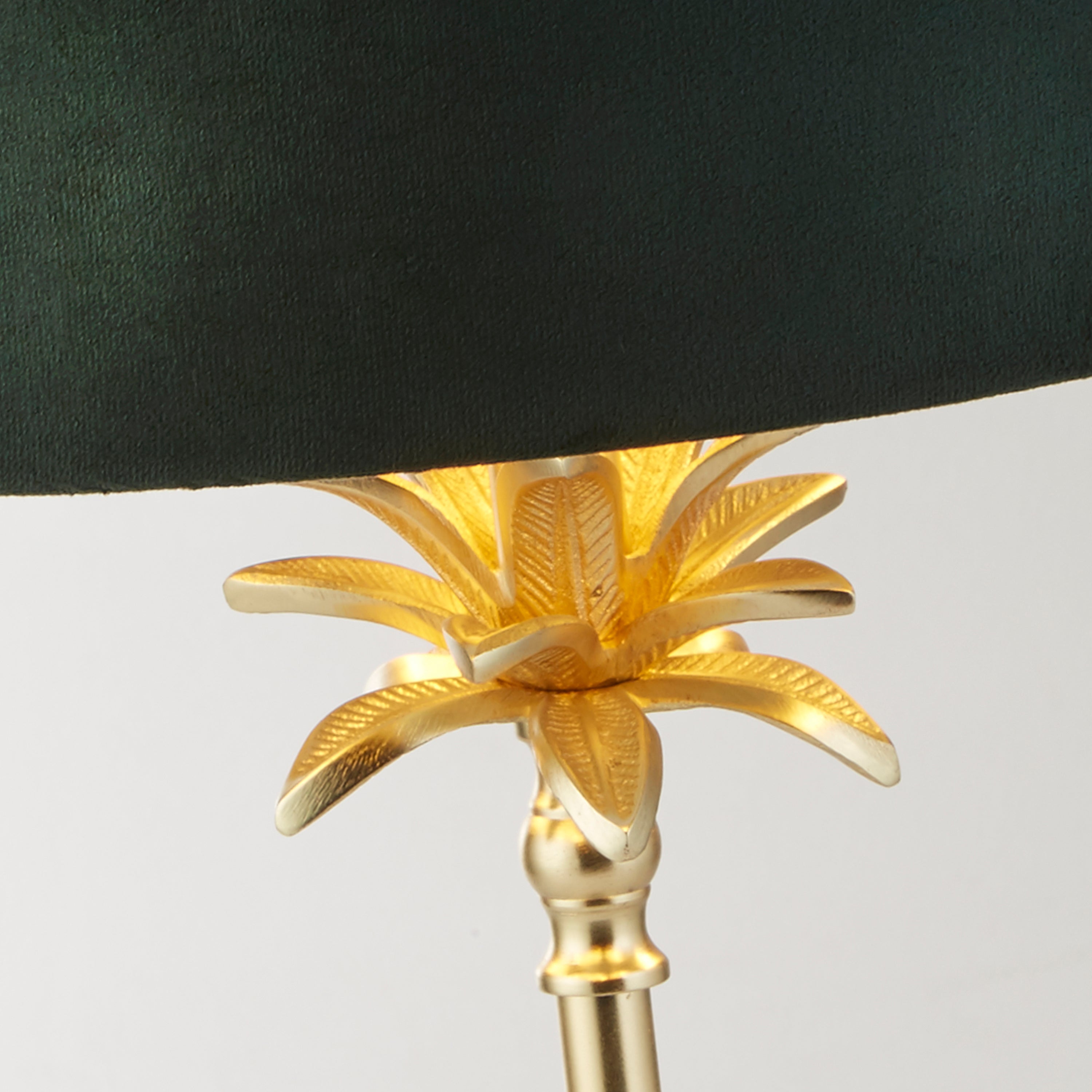 Palm Table Lamp - Satin Brass Metal & Green Velvet Shade