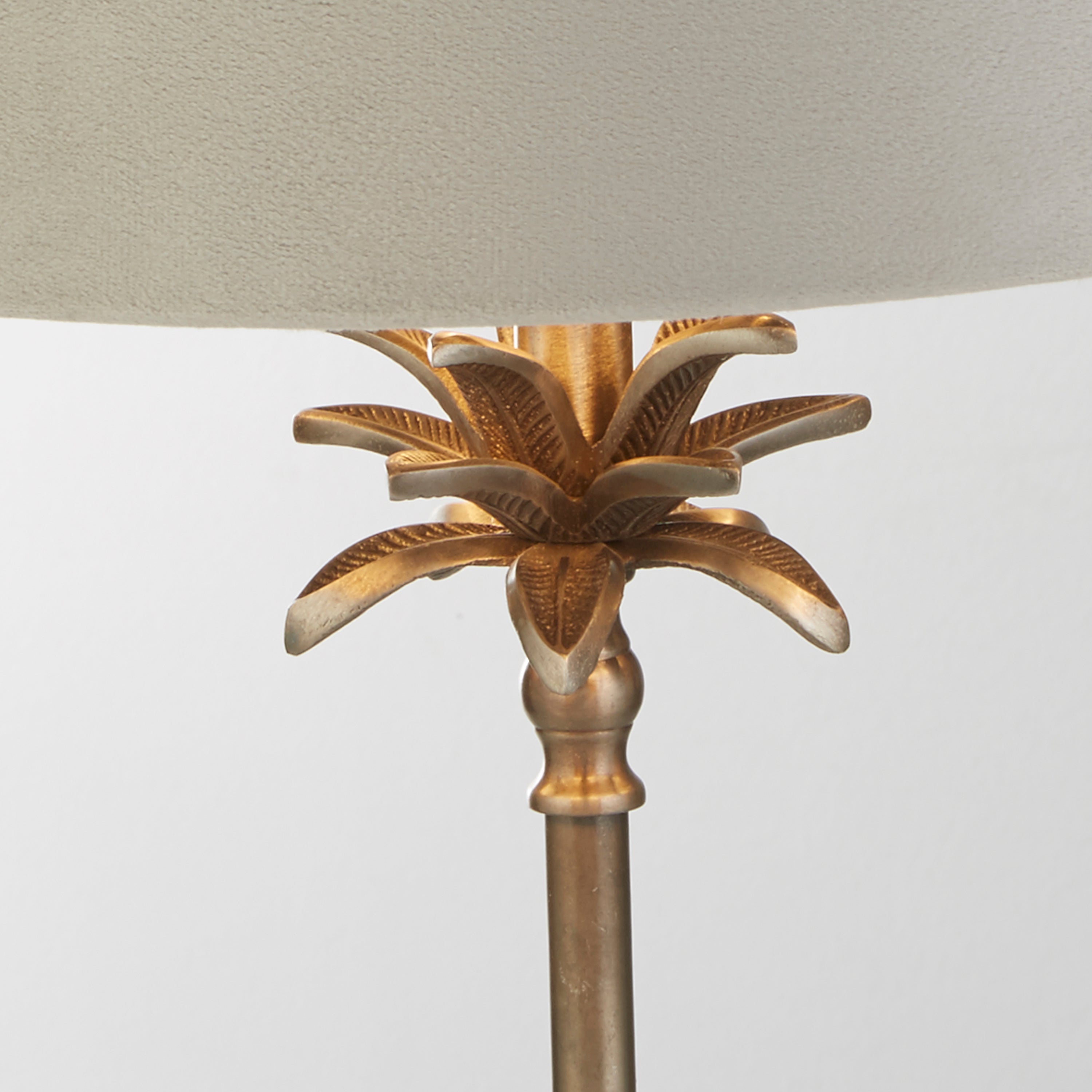 Palm Table Lamp - Antique Nickel Metal & Grey Velvet Shade