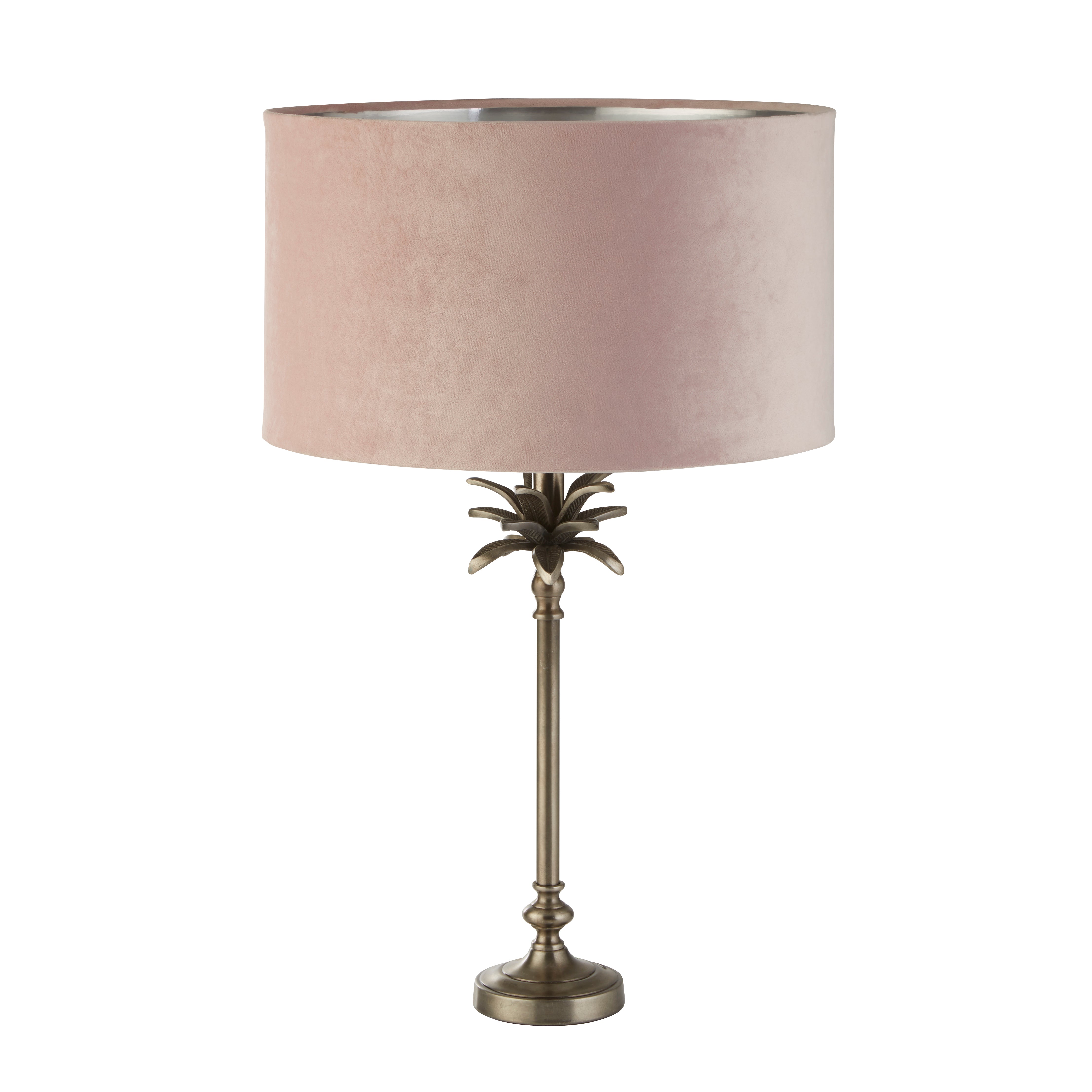 Palm Table Lamp - Antique Nickel Metal & Pink Velvet Shade
