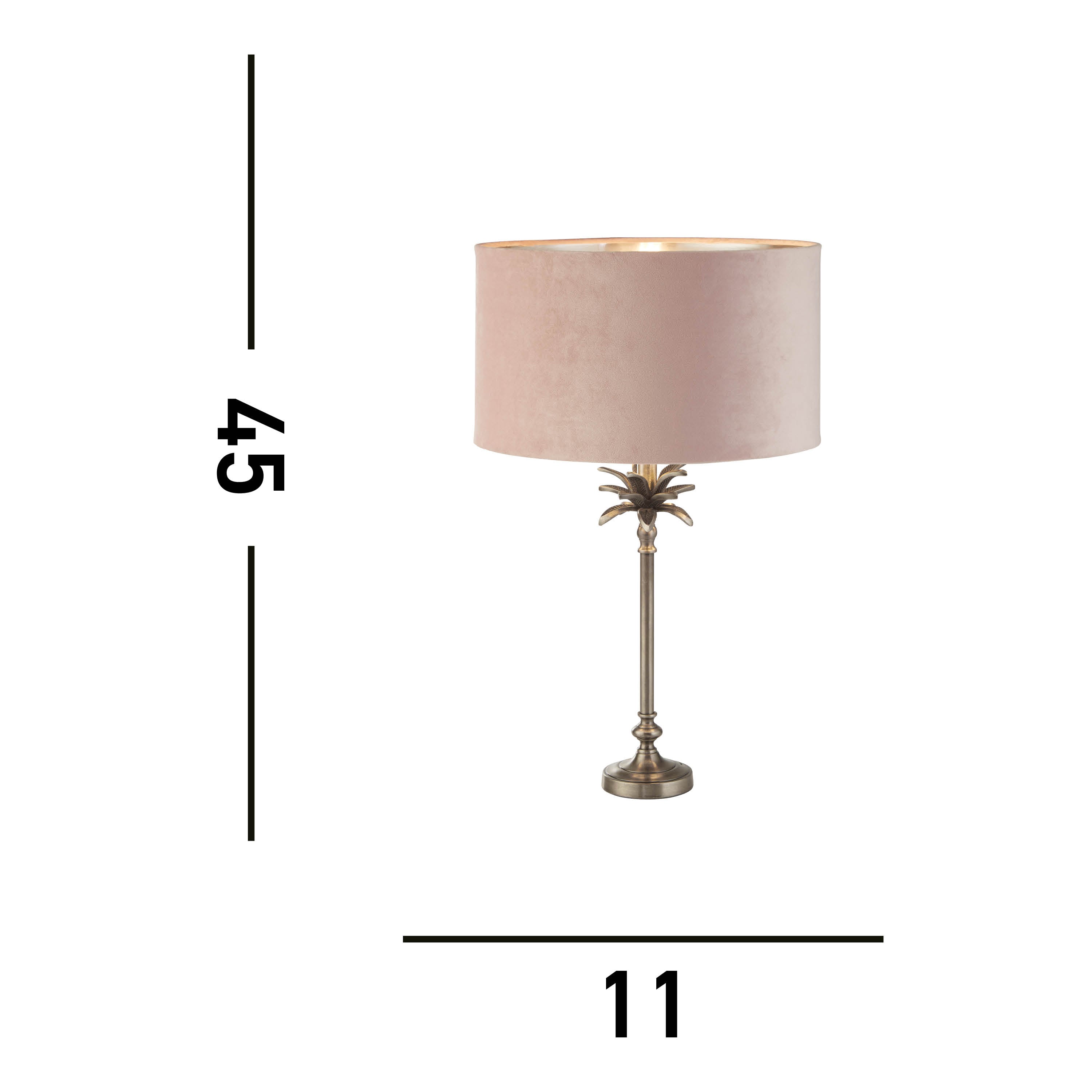 Palm Table Lamp - Antique Nickel Metal & Pink Velvet Shade