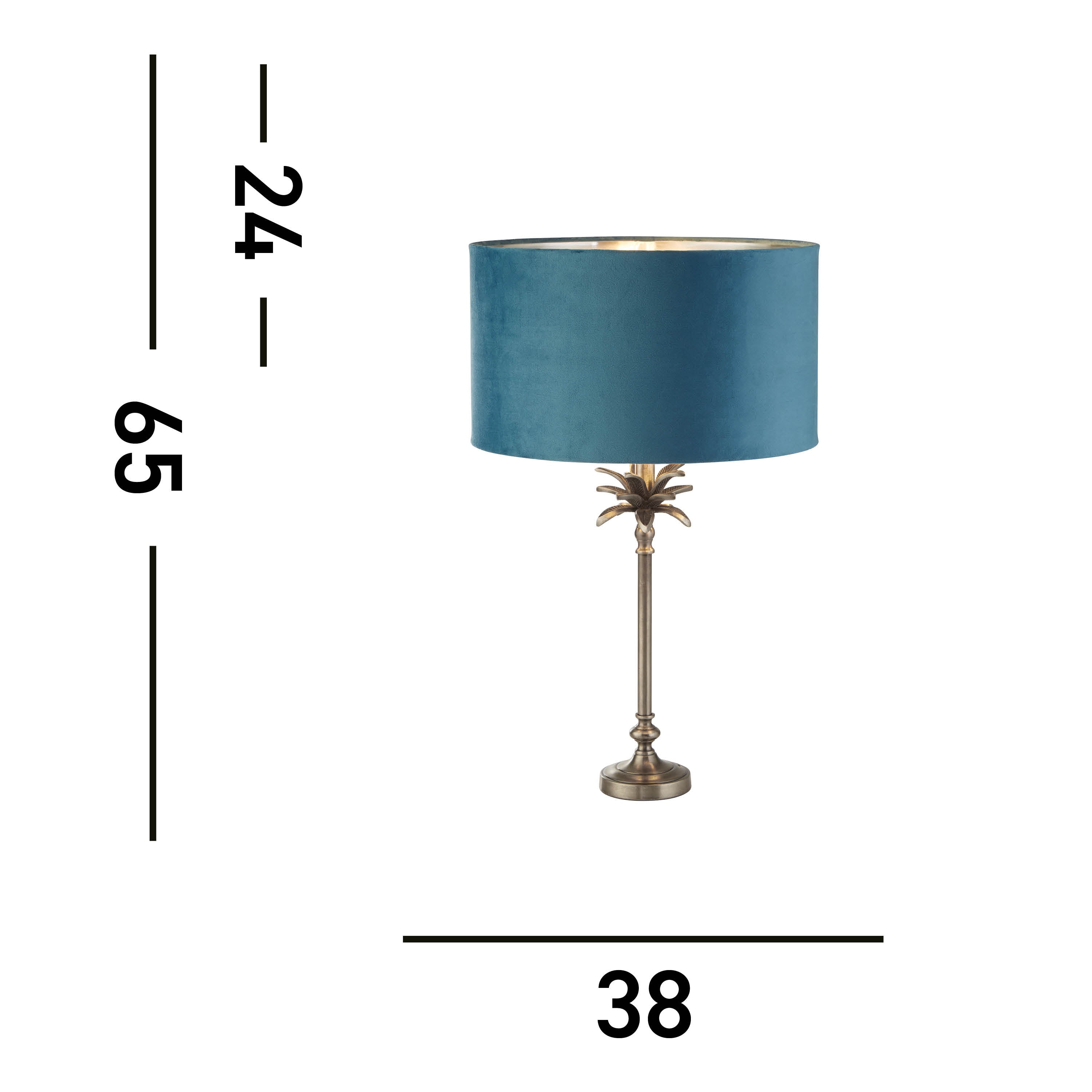 Palm Table Lamp - Antique Nickel Metal & Teal Velvet Shade