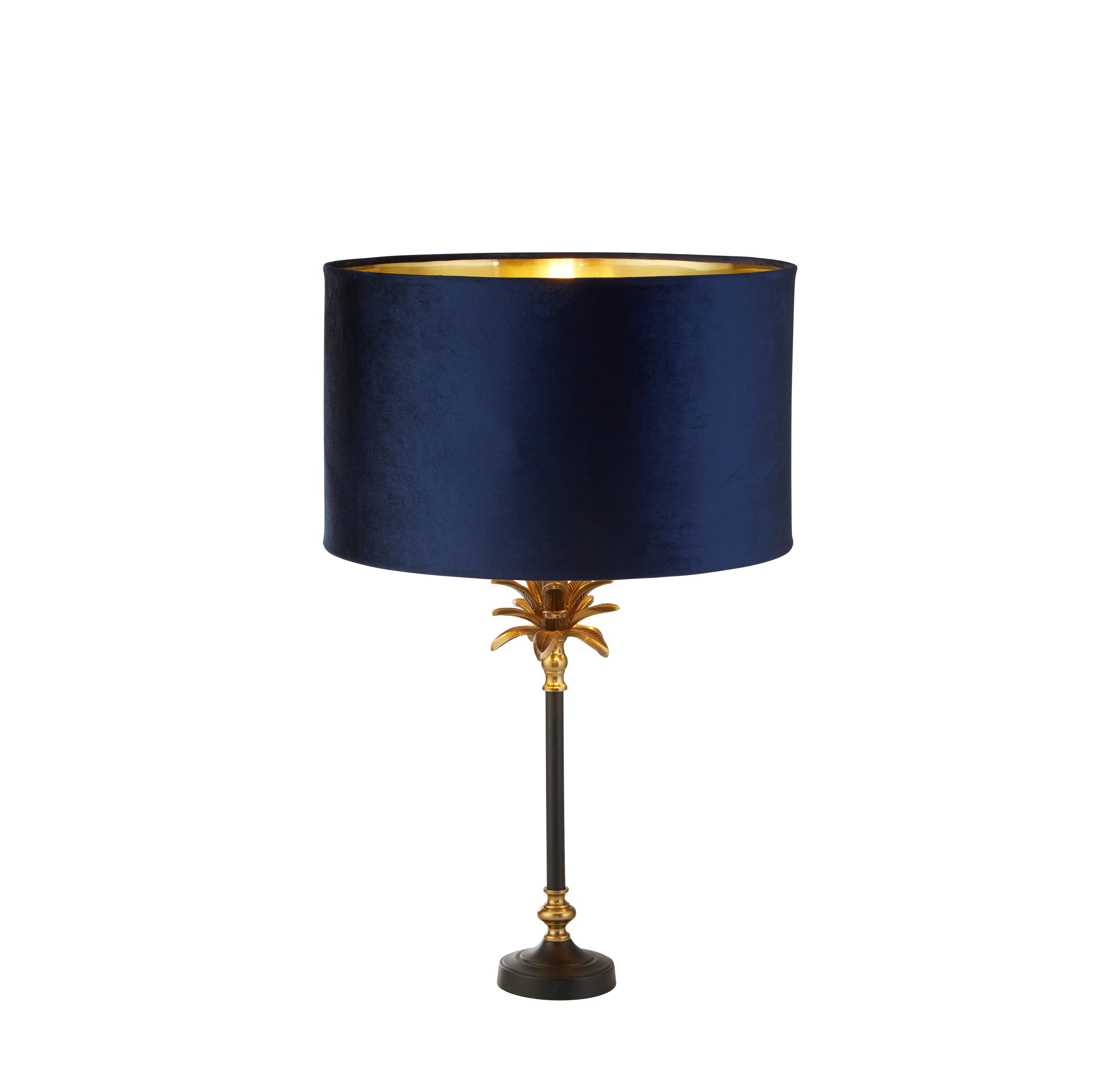 Palm Table Lamp - Antique Brass & Black, Navy Velvet Shade