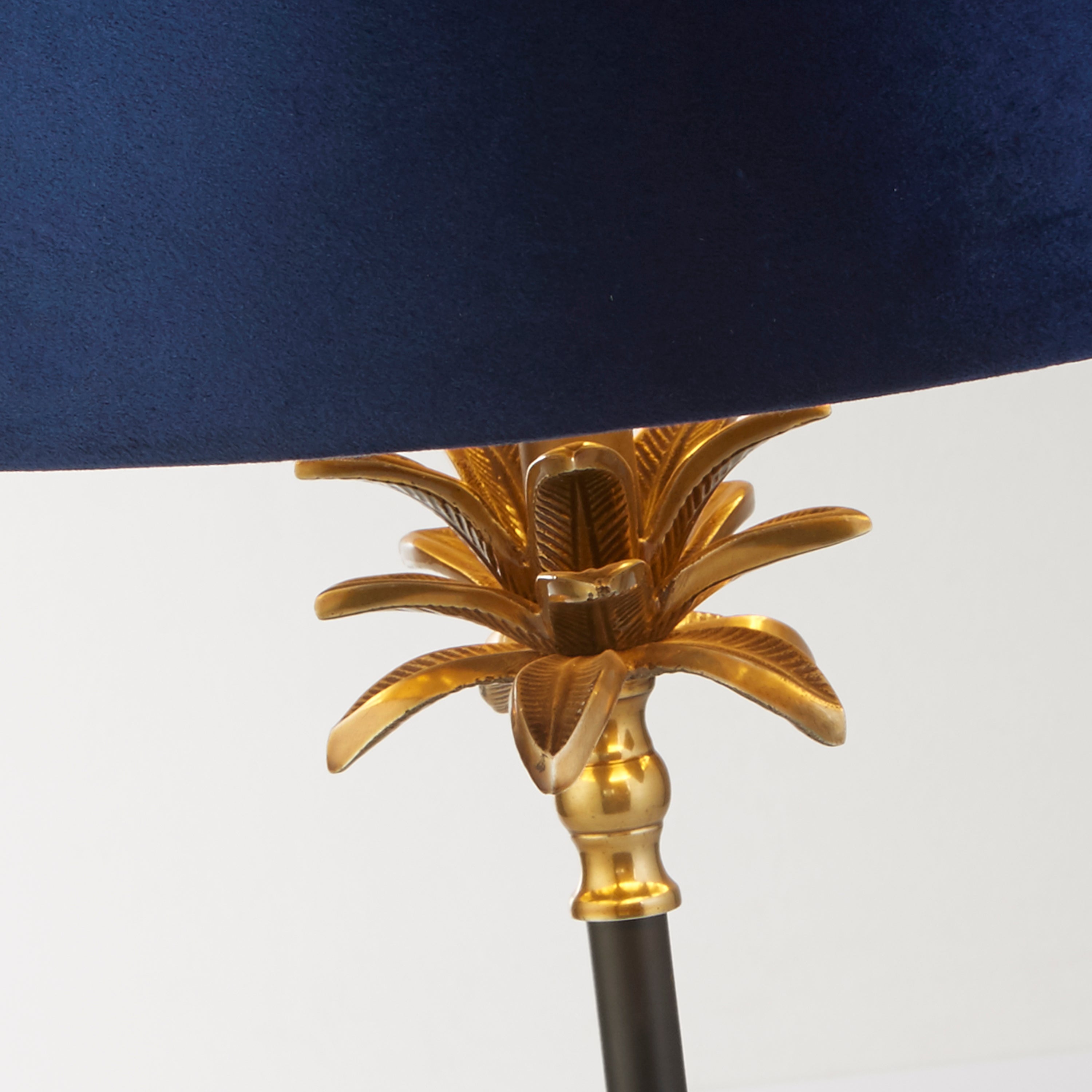 Palm Table Lamp - Antique Brass & Black, Navy Velvet Shade