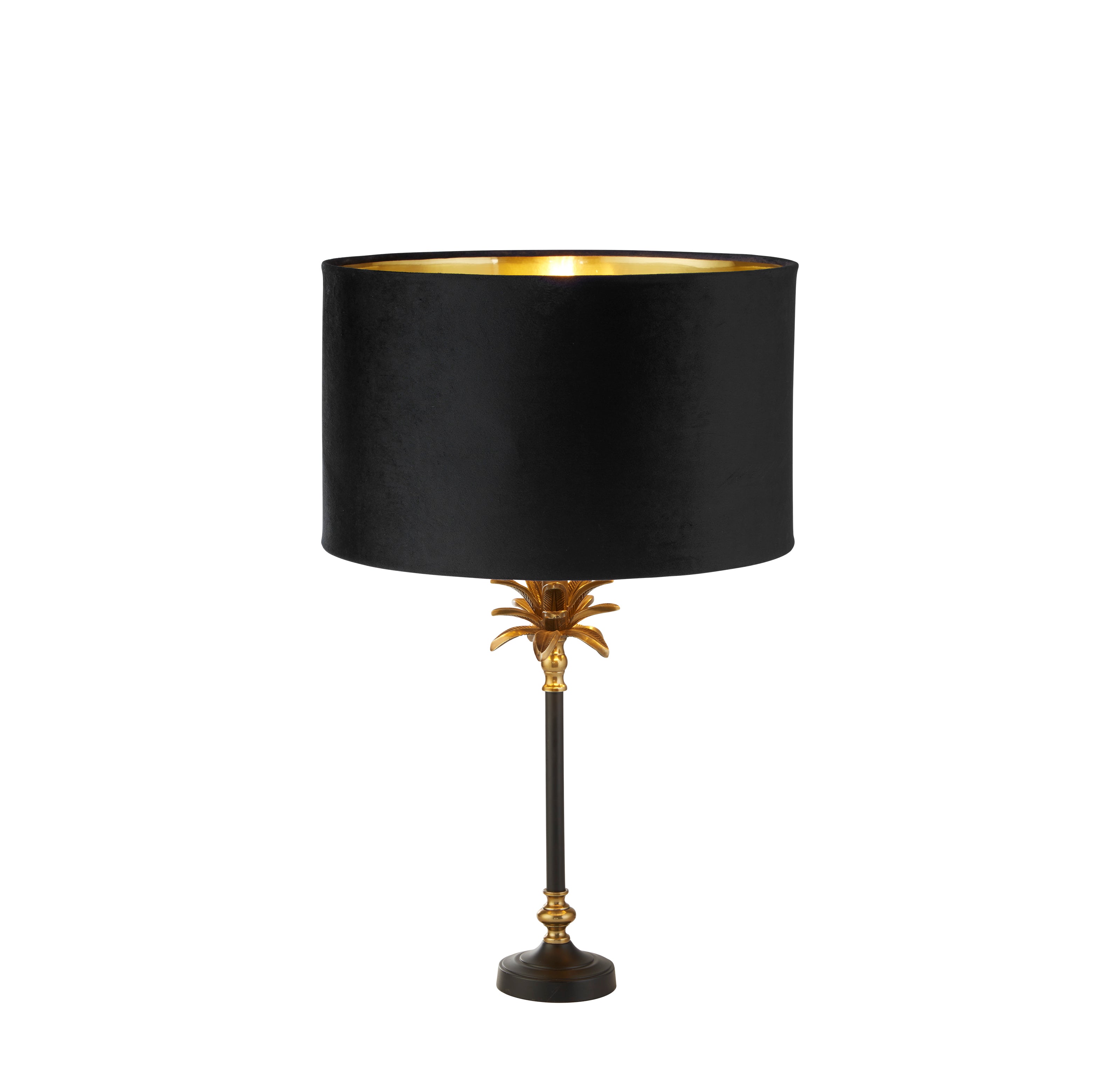 Palm Table Lamp - Black & Antique Brass Metal,Black Shade