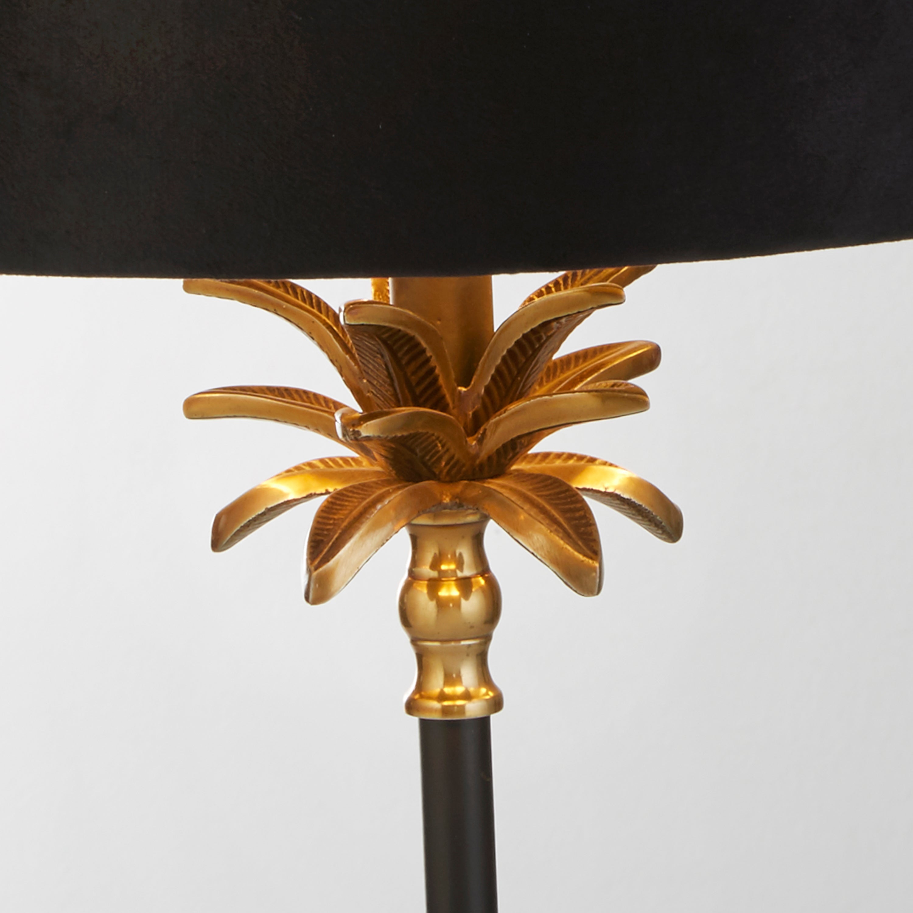 Palm Table Lamp - Black & Antique Brass Metal,Black Shade