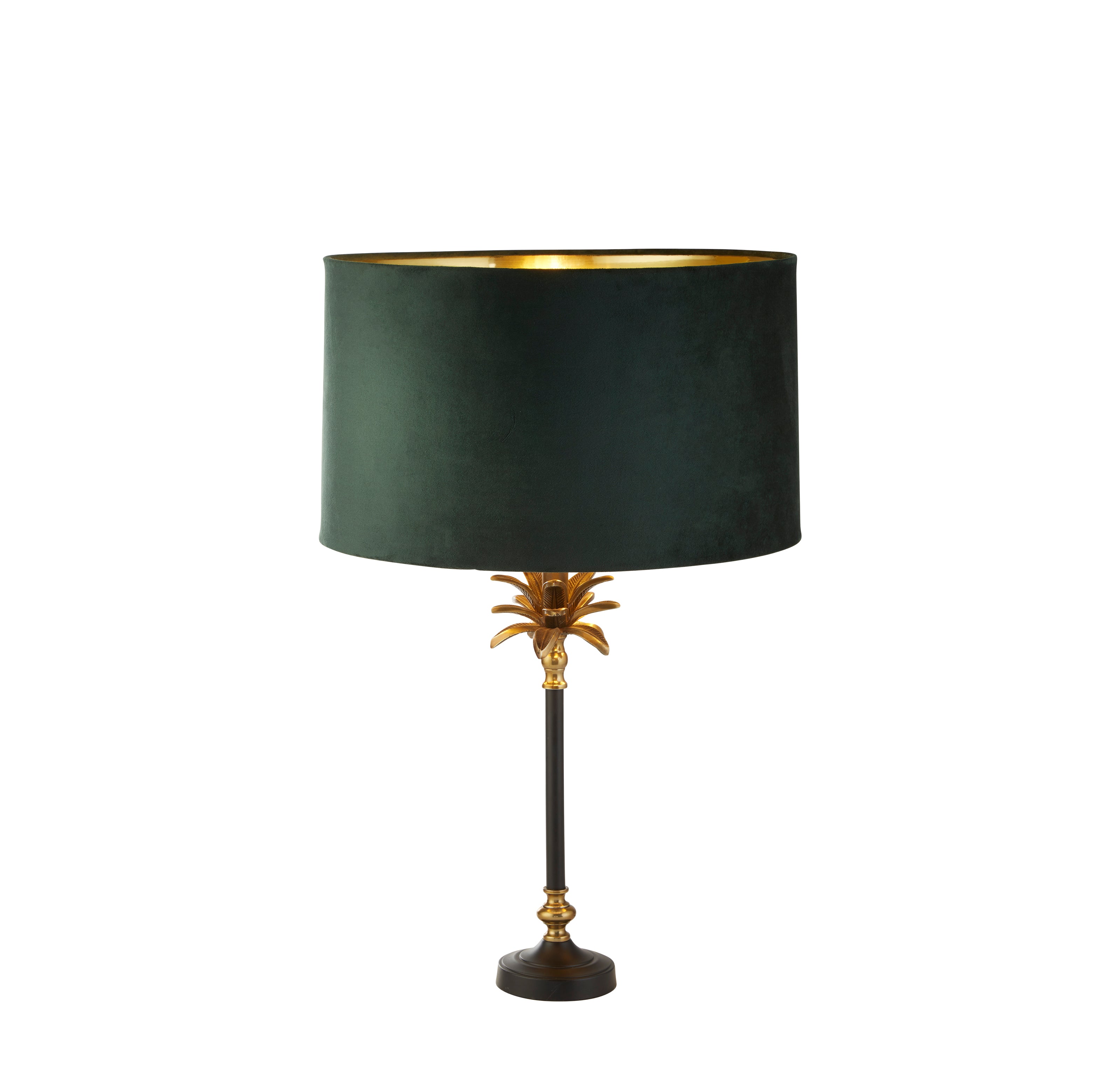 Palm Table Lamp - Antique Brass & Black, Green Velvet Shade