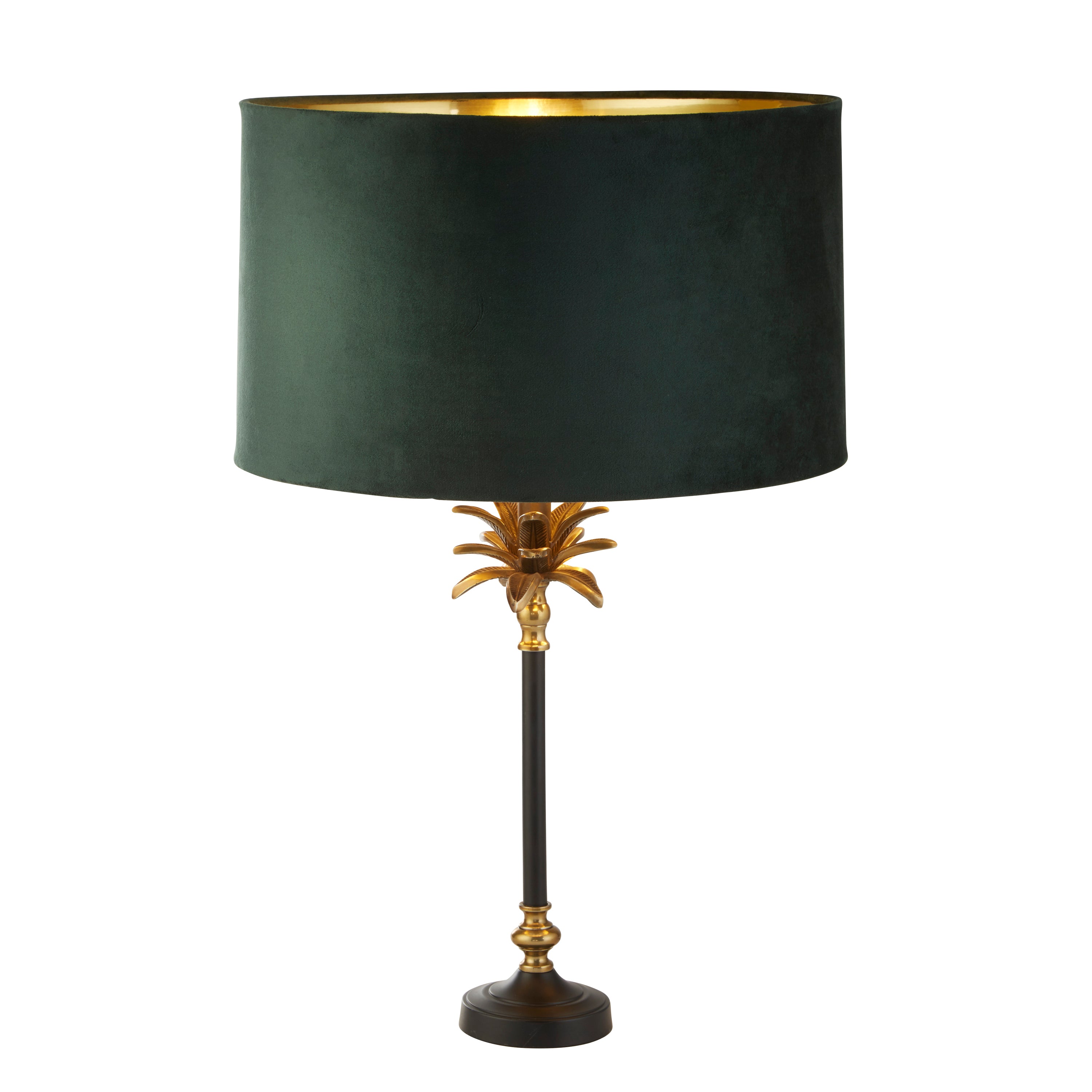 Palm Table Lamp - Antique Brass & Black, Green Velvet Shade