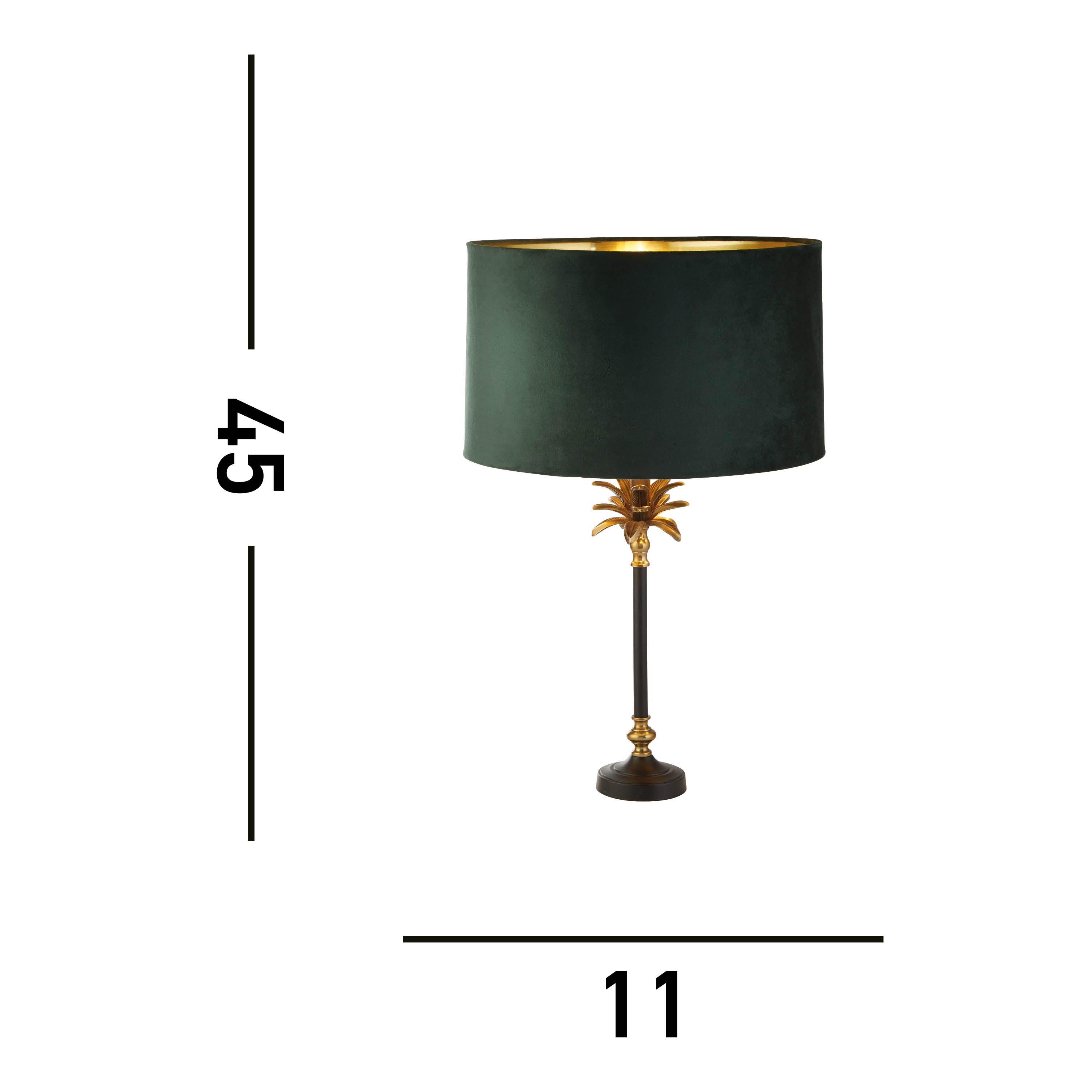 Palm Table Lamp - Antique Brass & Black, Green Velvet Shade