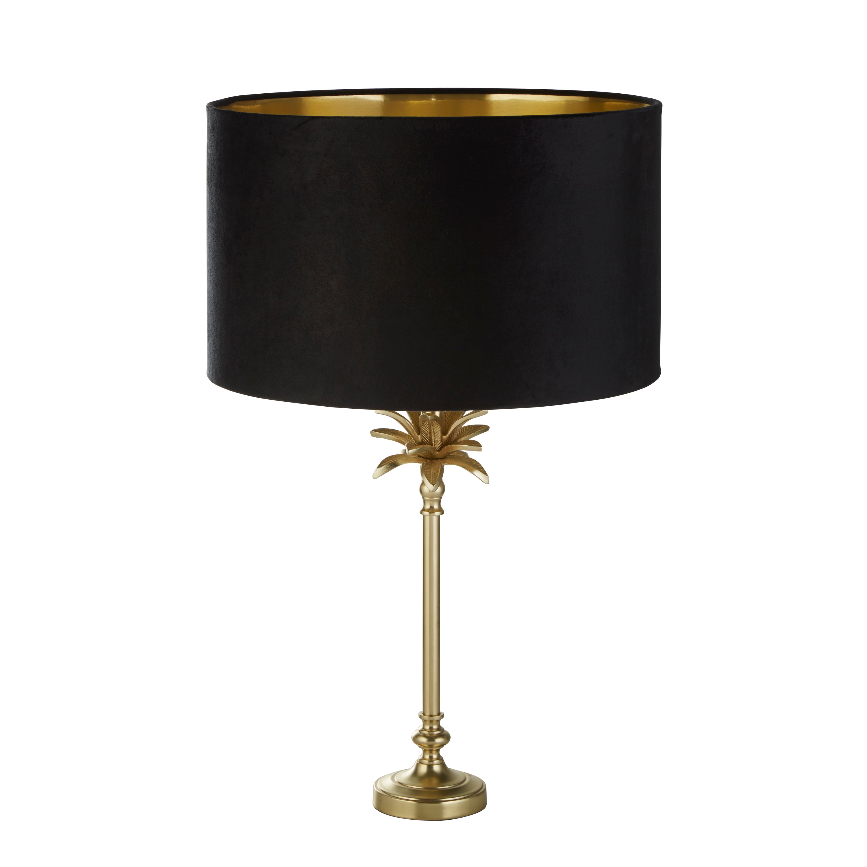 Palm Table Lamp - Satin Brass & Black Velvet Shade