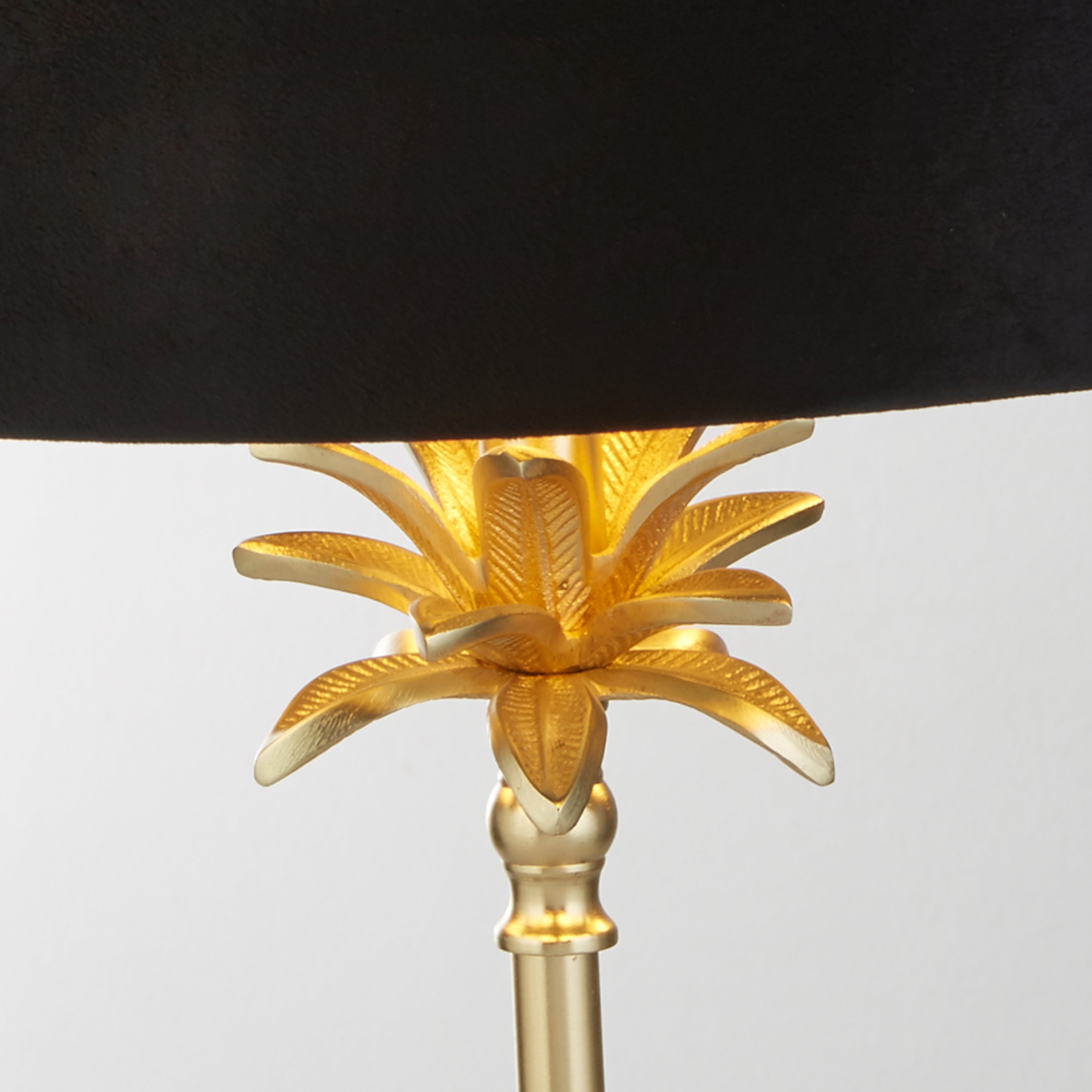 Palm Table Lamp - Satin Brass & Black Velvet Shade