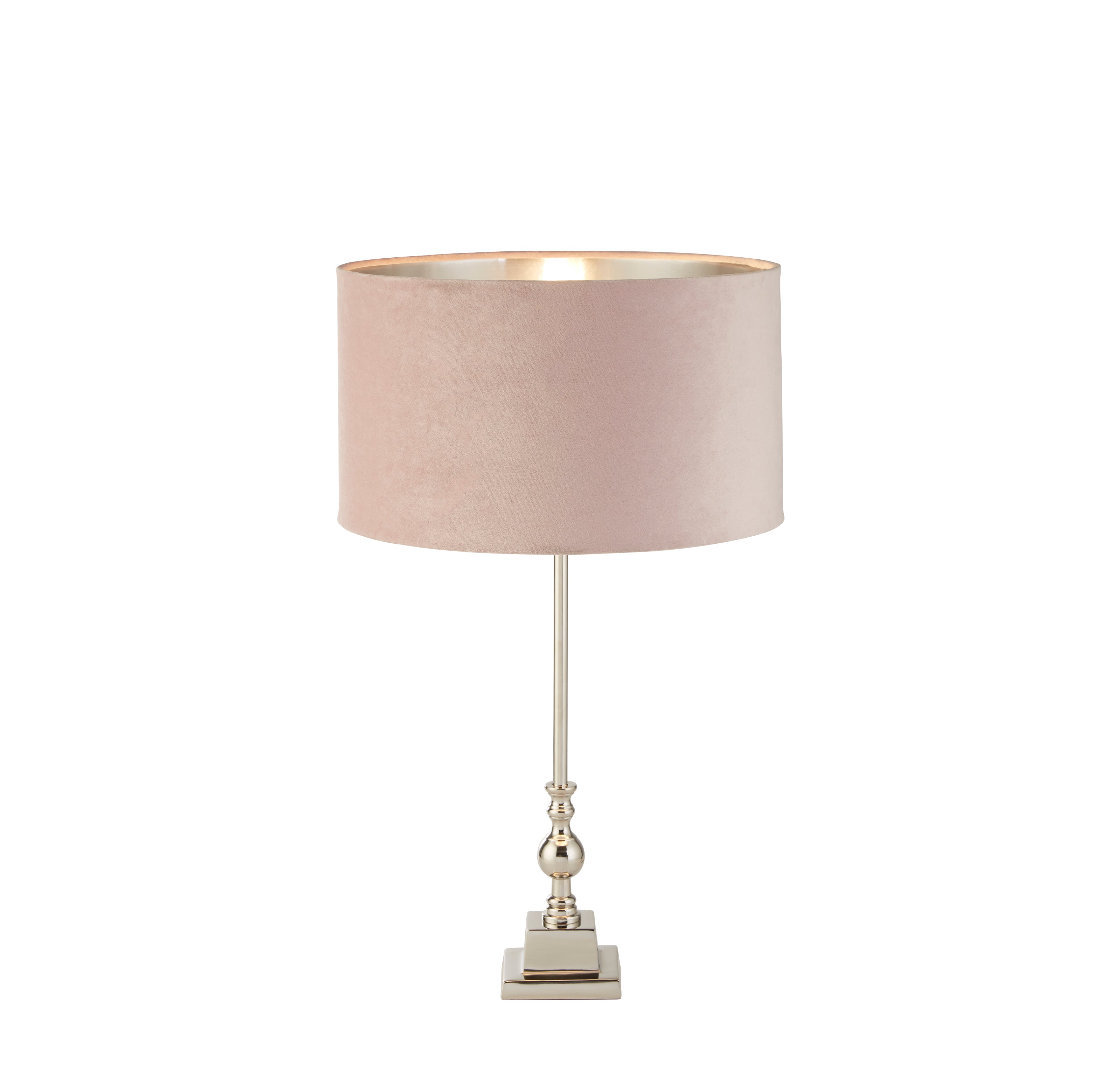 Whitby Table Lamp - Chrome Metal & Pink Velvet Shade