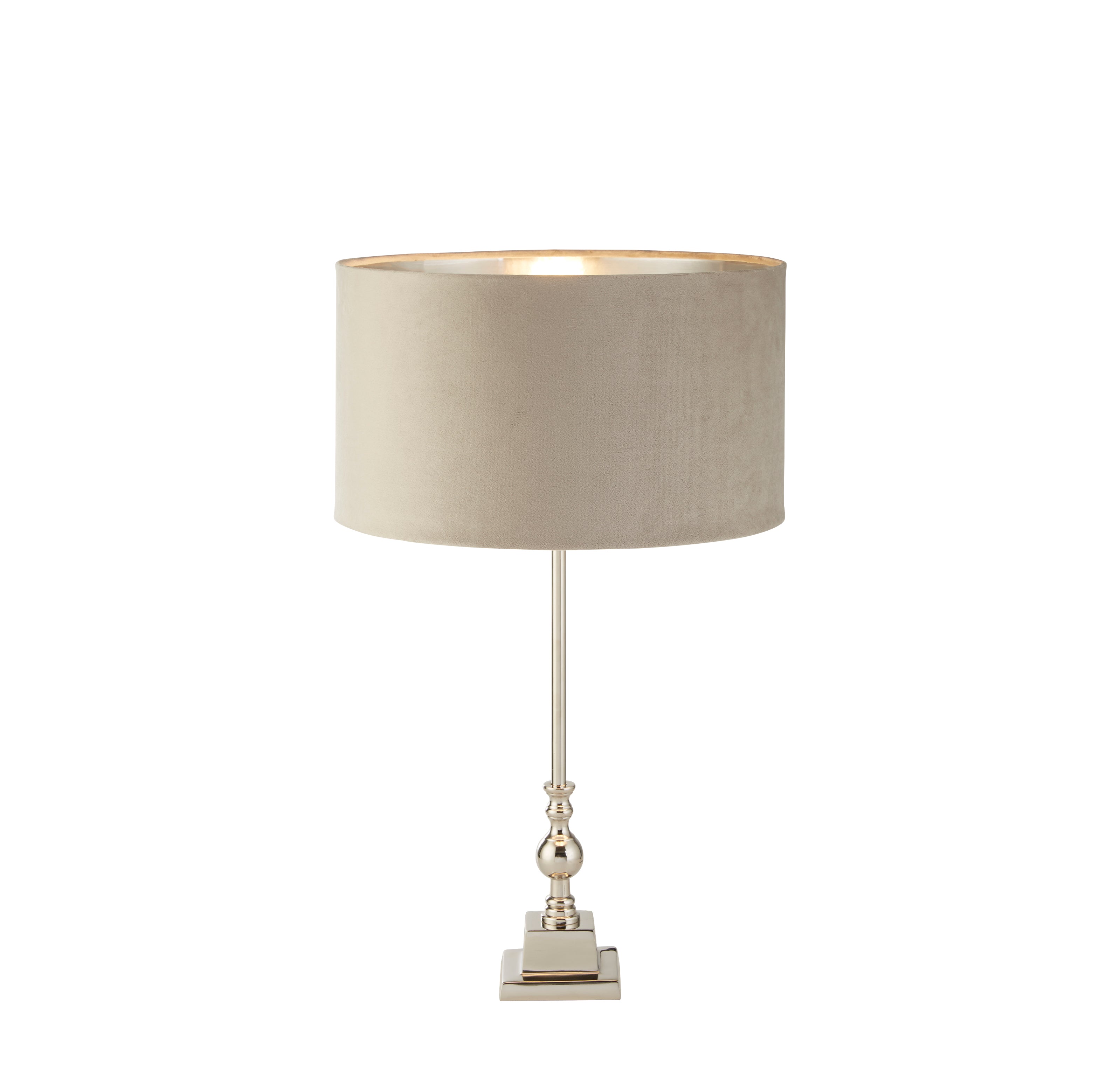 Whitby Table Lamp - Chrome Metal & Taupe Velvet Shade
