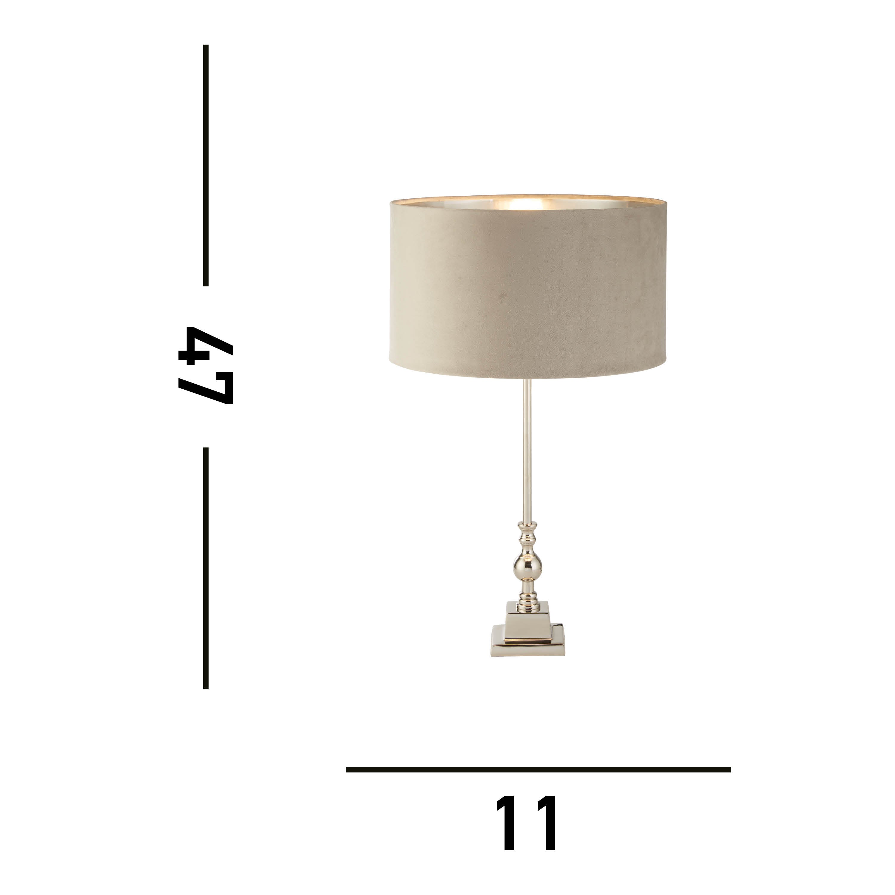 Whitby Table Lamp - Chrome Metal & Taupe Velvet Shade