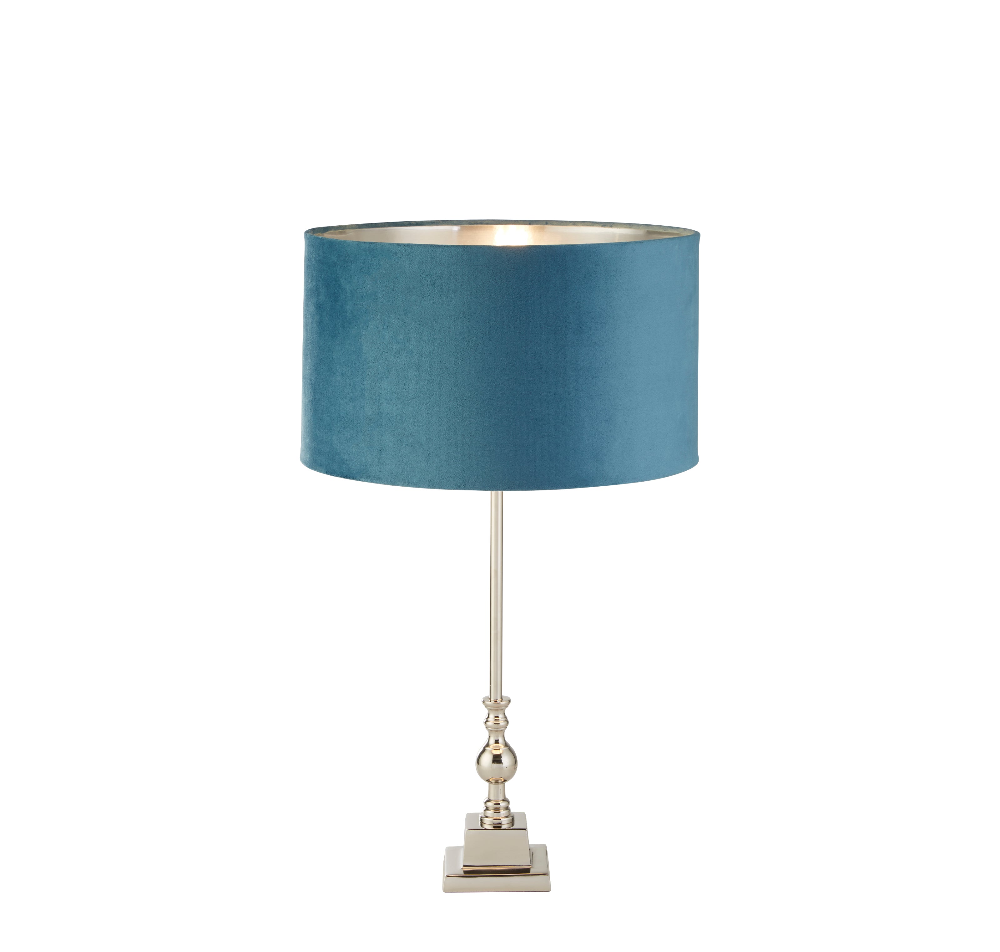 Whitby Table Lamp - Chrome Metal & Teal Velvet Shade