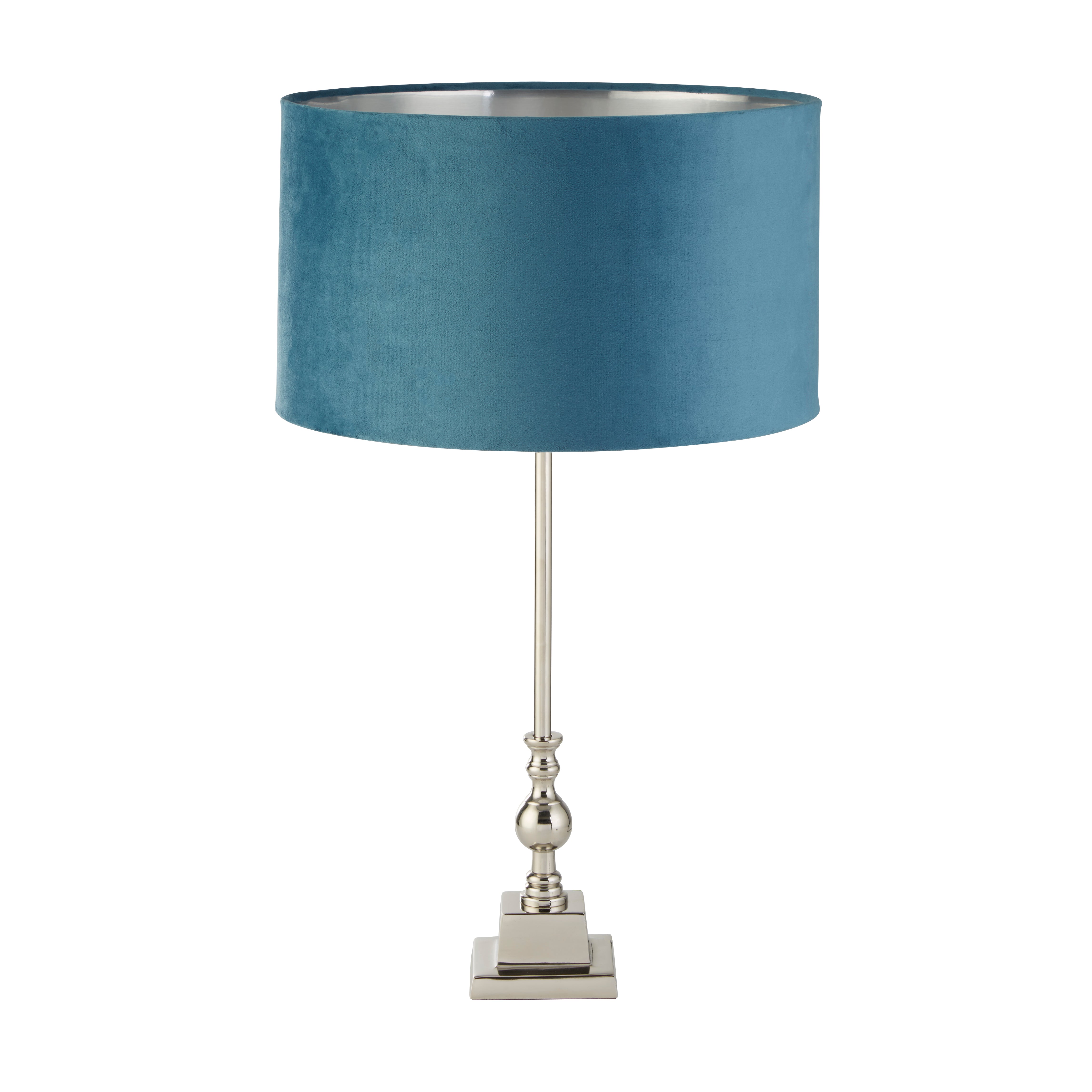 Whitby Table Lamp - Chrome Metal & Teal Velvet Shade