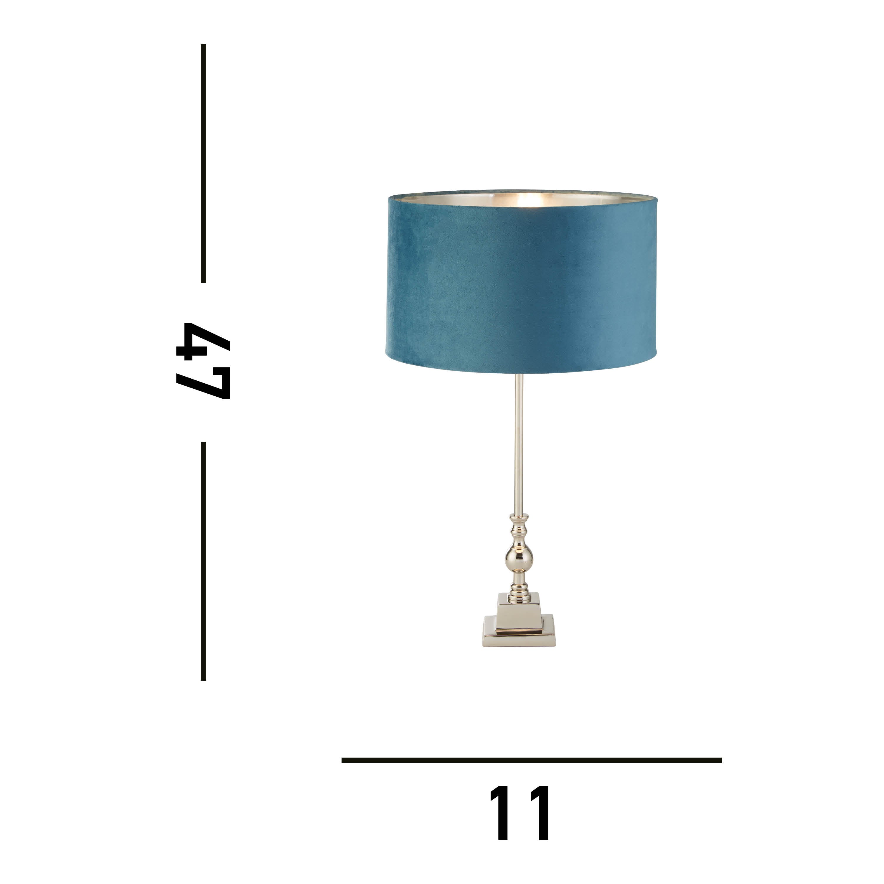 Whitby Table Lamp - Chrome Metal & Teal Velvet Shade