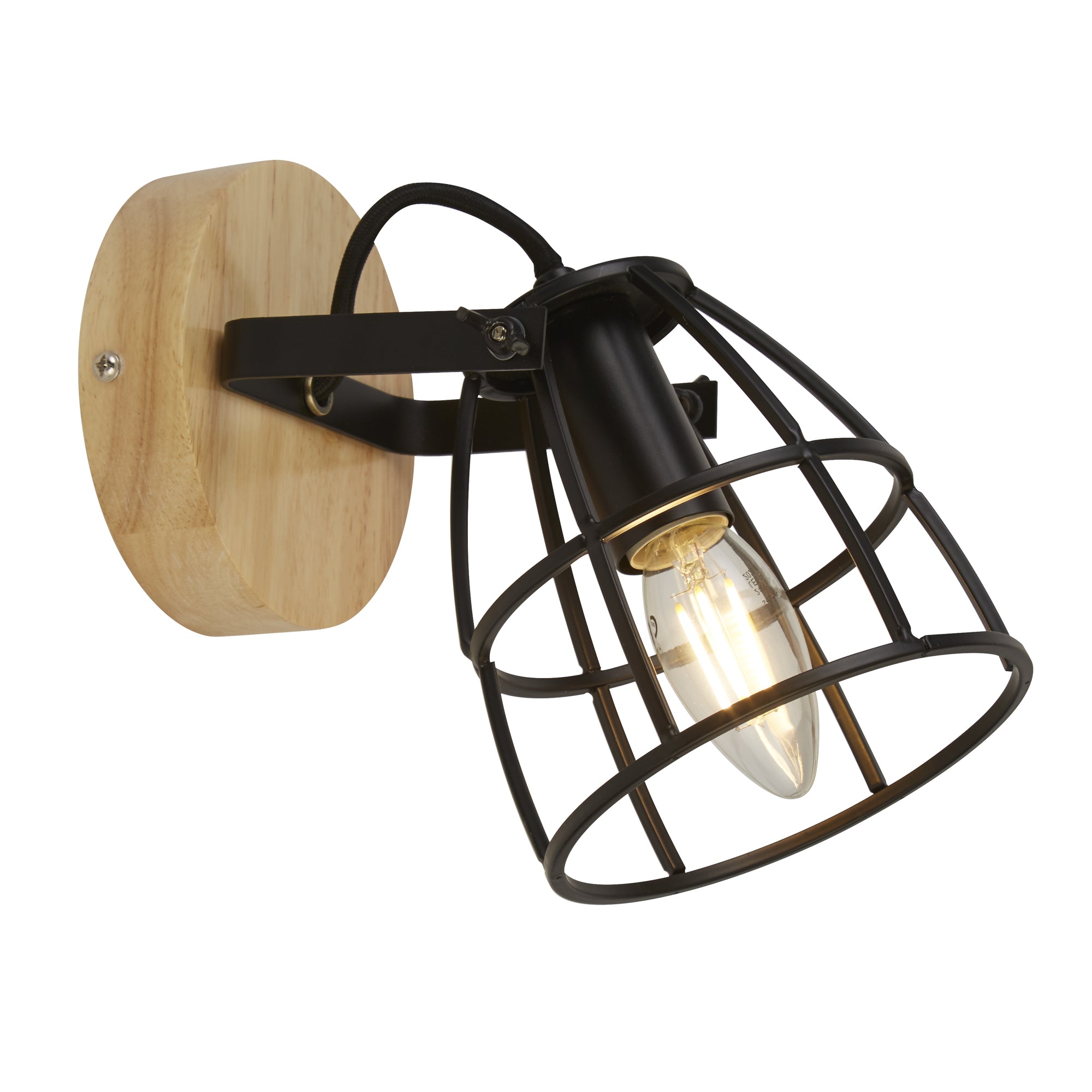 Searchlight Vision Round Black & Wood Wall Light