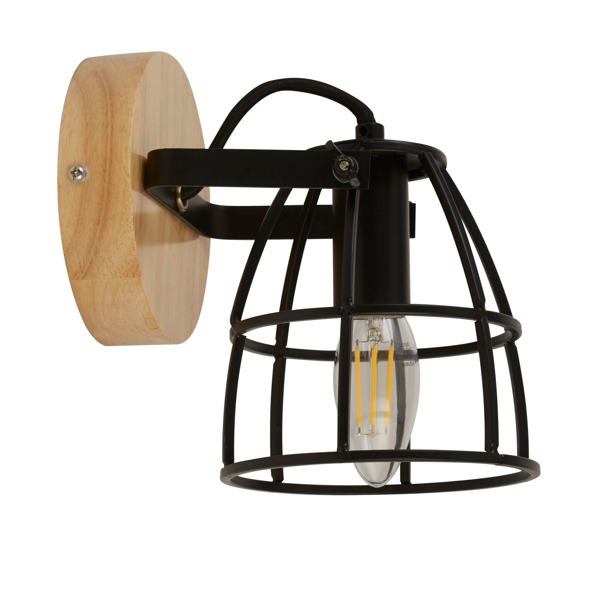 Searchlight Vision Round Black & Wood Wall Light