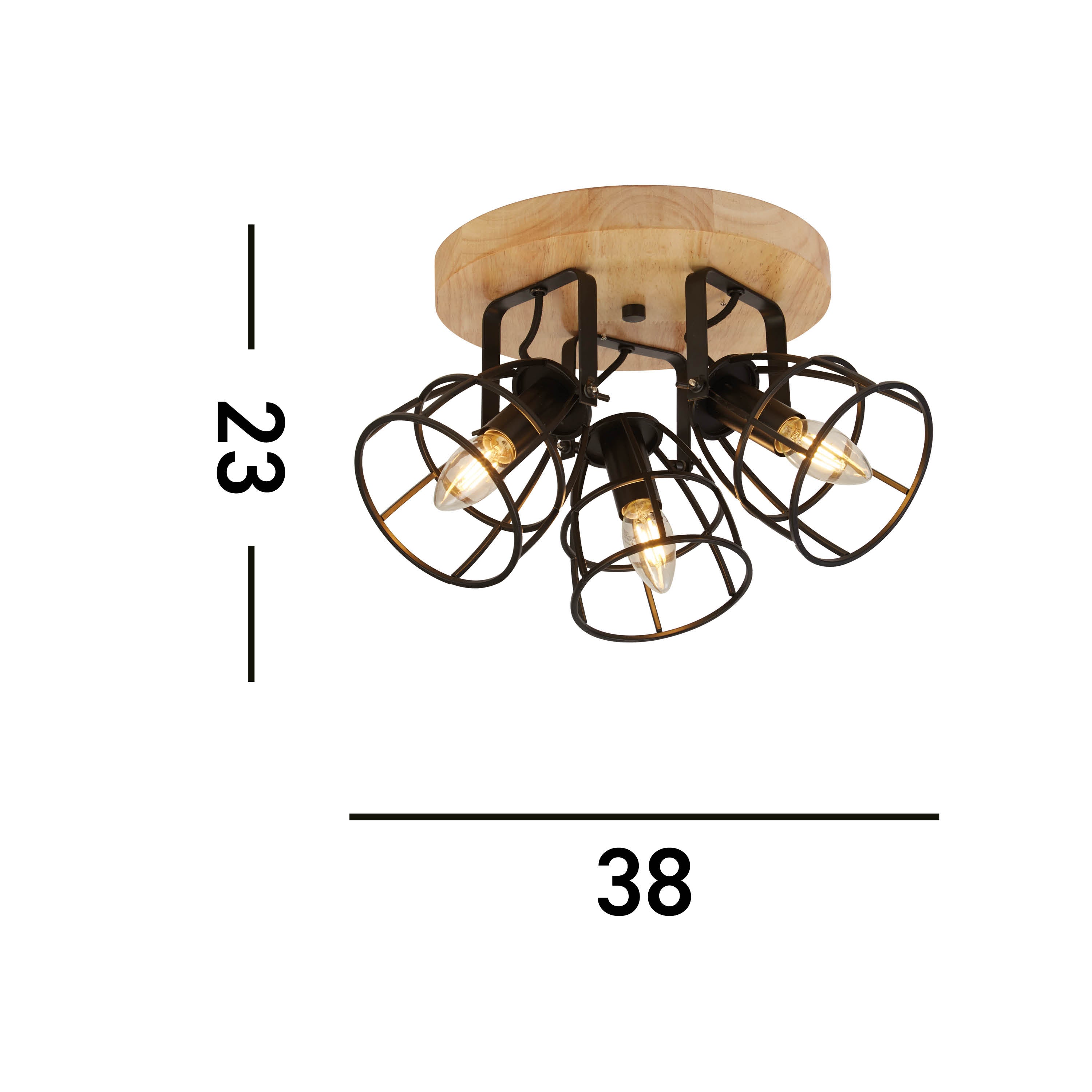 Searchlight Vision 3 Light Round Black & Wood Ceiling Light