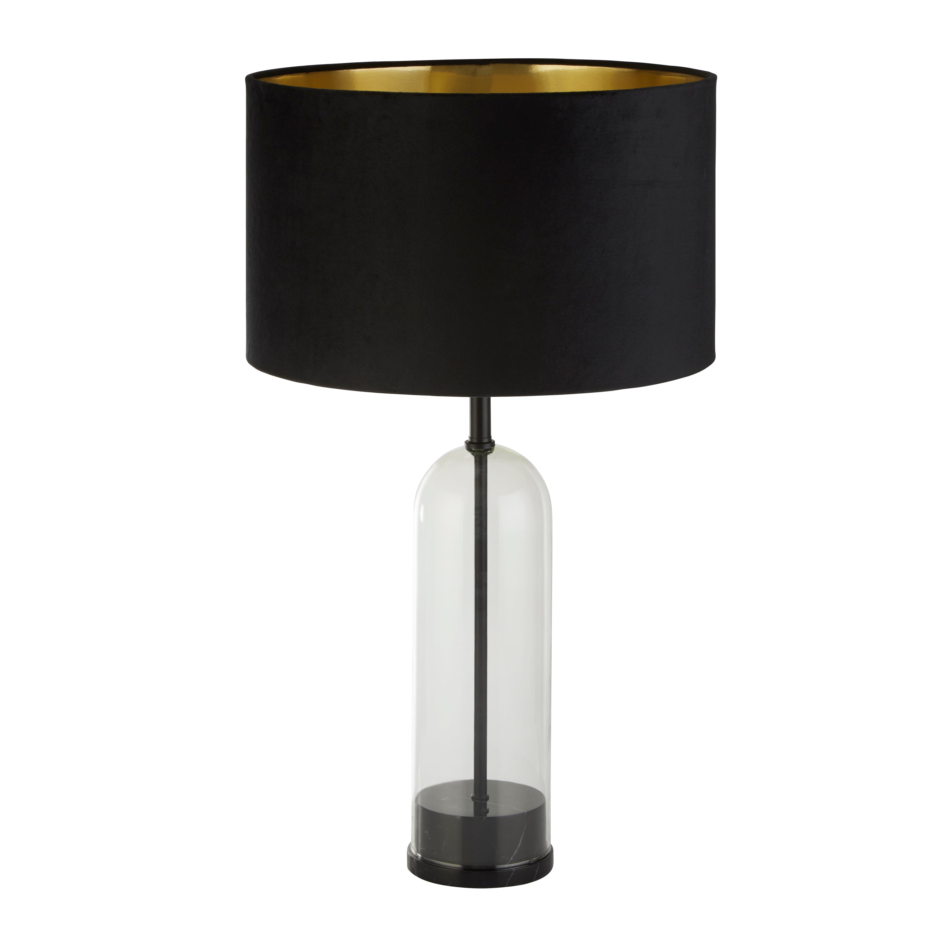 Oxford Table Lamp- Glass, Black Metal, Marble & Black Velvet
