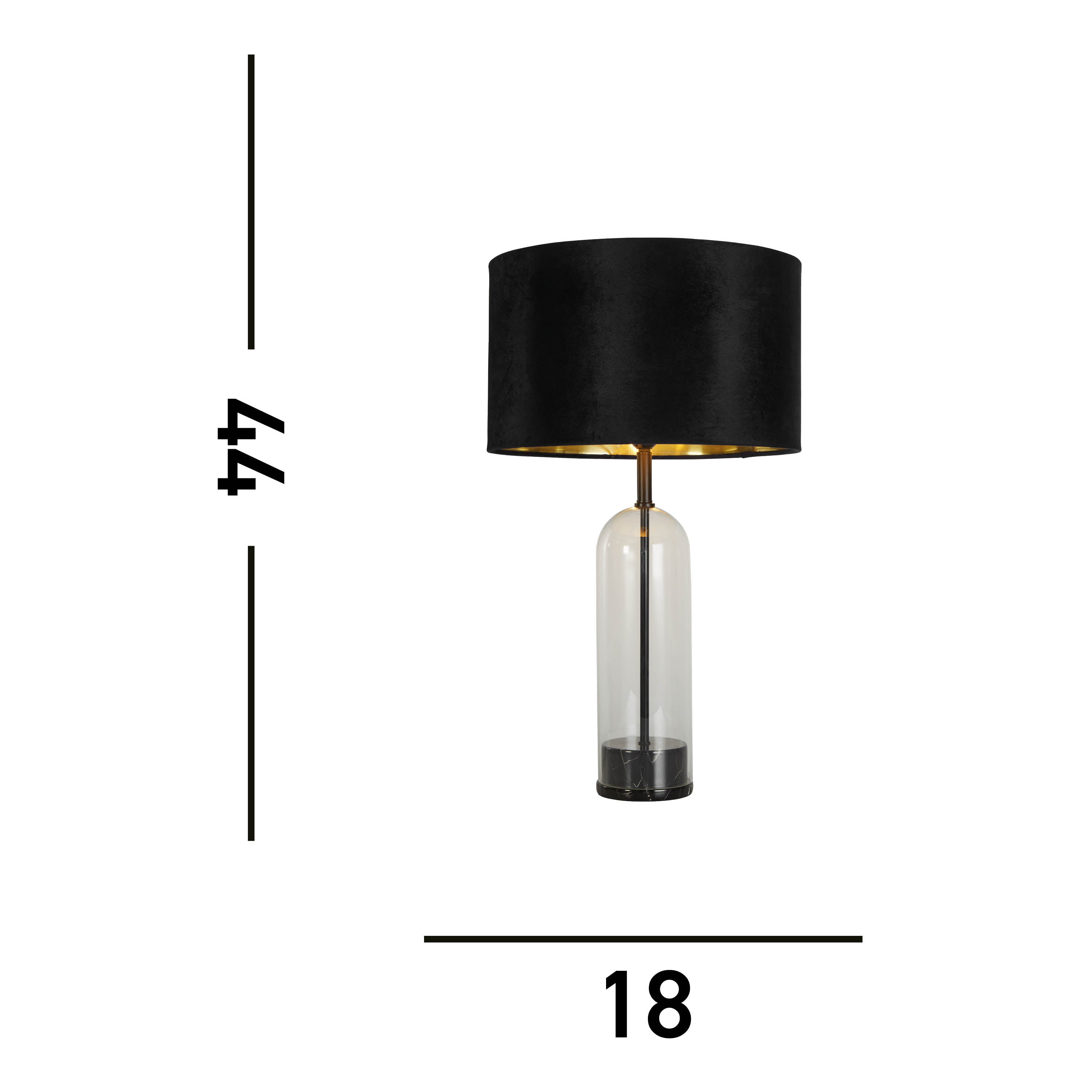 Oxford Table Lamp- Glass, Black Metal, Marble & Black Velvet