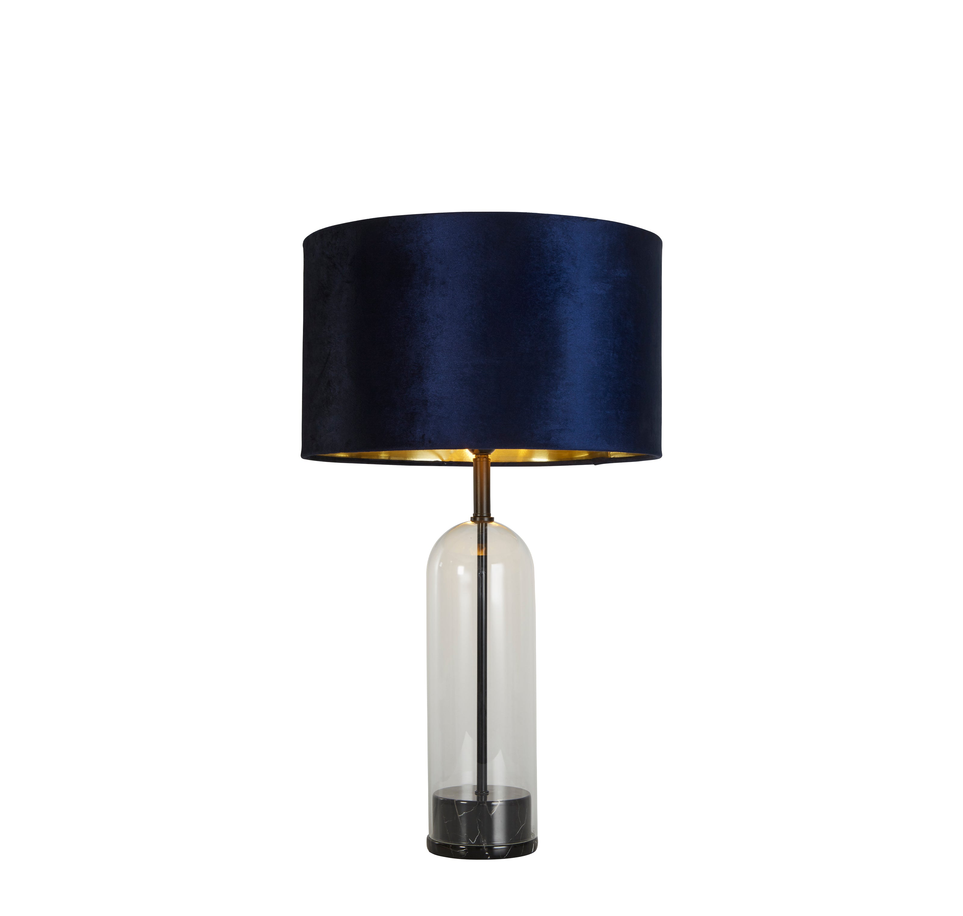 Oxford Table Lamp- Glass, Black Metal, Marble & Navy Velvet