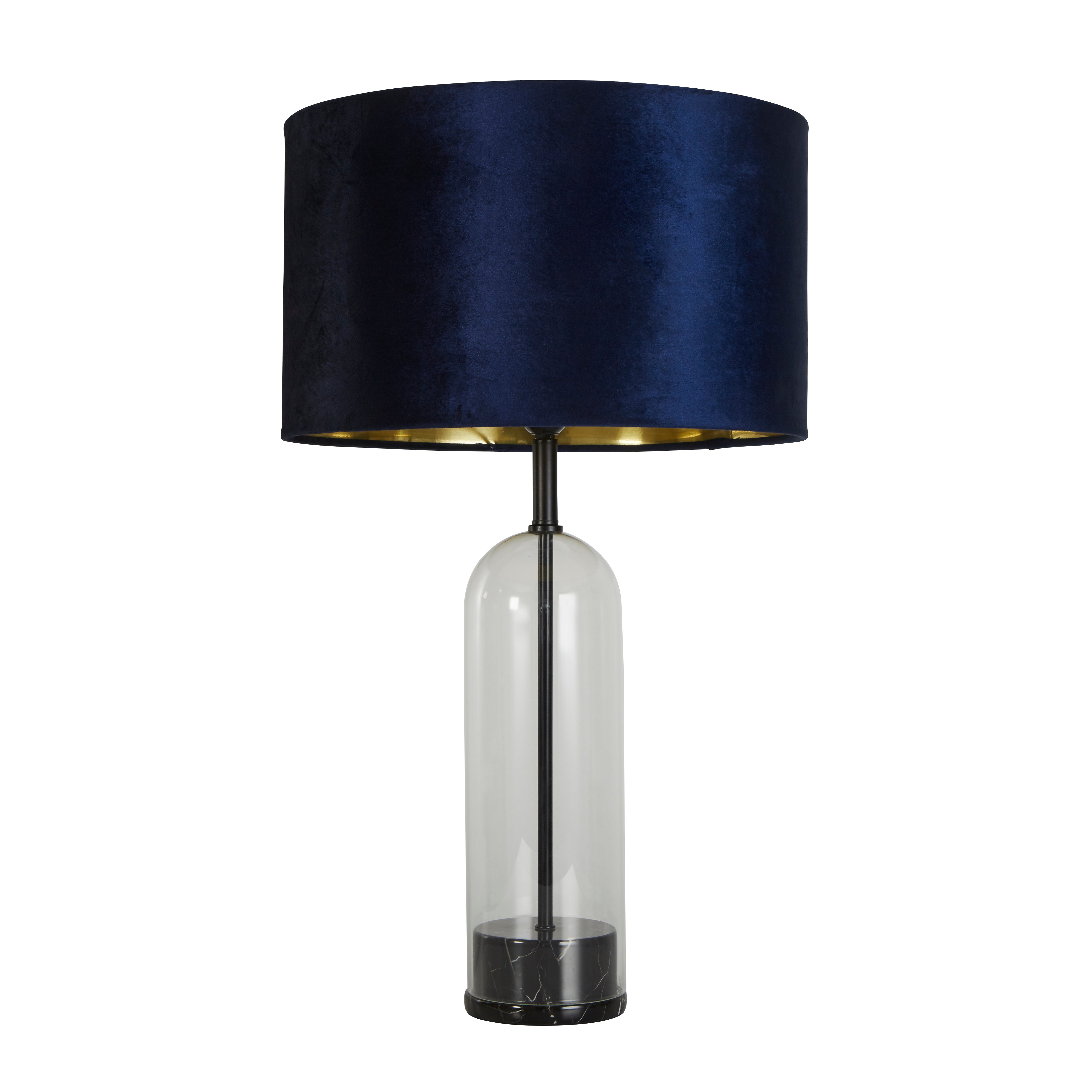 Oxford Table Lamp- Glass, Black Metal, Marble & Navy Velvet