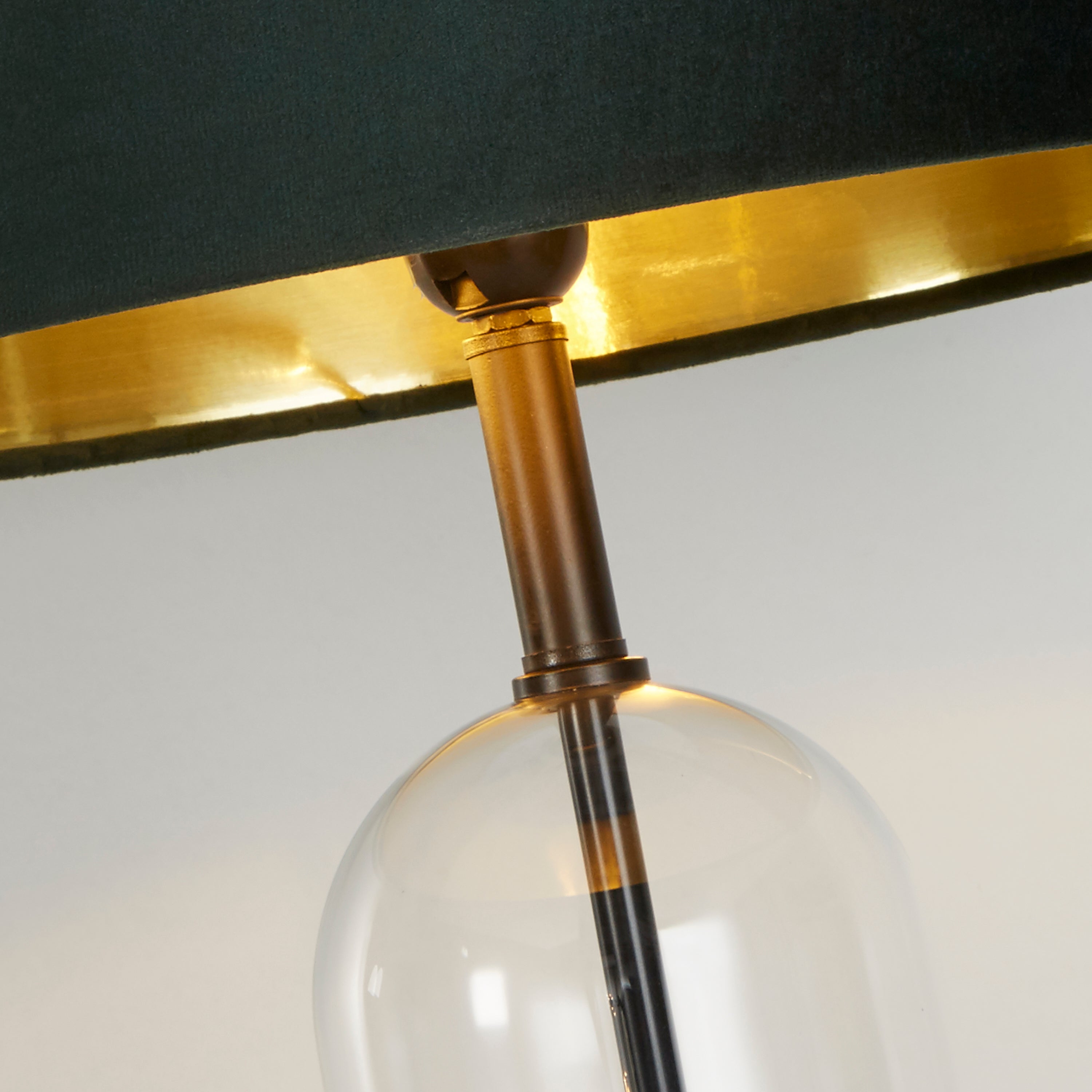 Oxford Table Lamp-Glass, Black Metal, Marble & Green Velvet