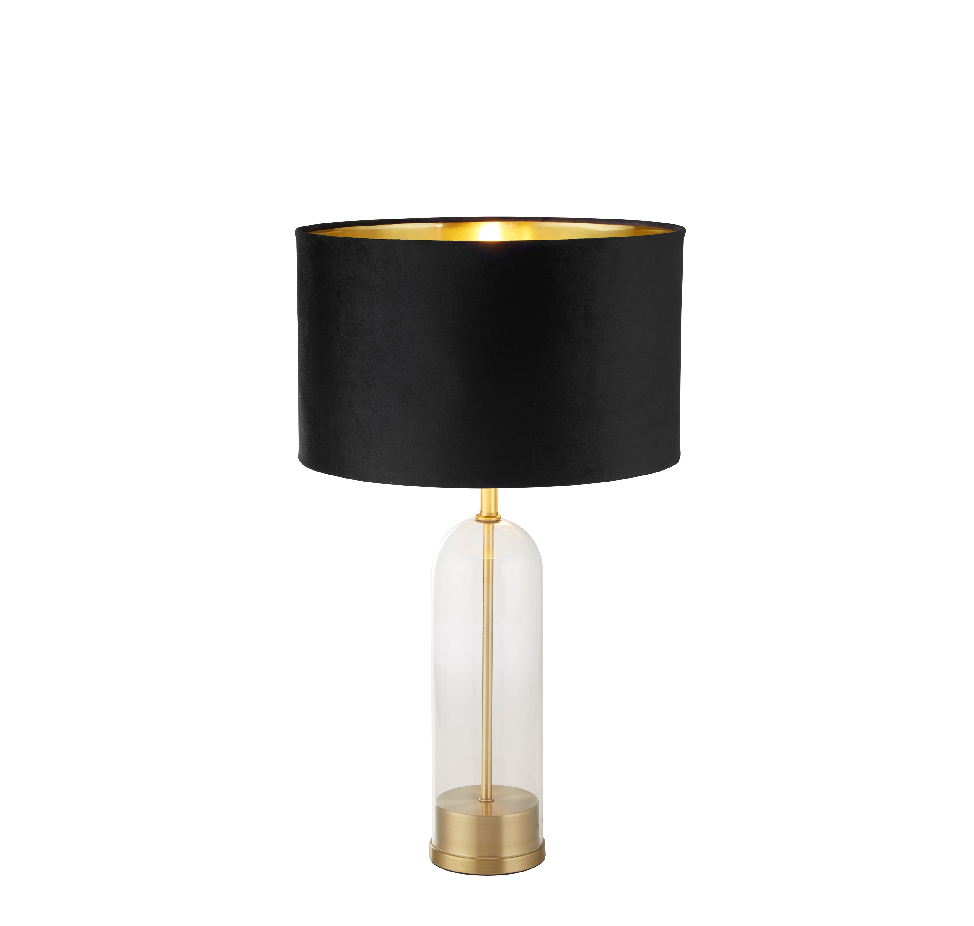 Oxford Table Lamp - Glass, Brass Metal & Black Velvet Shade