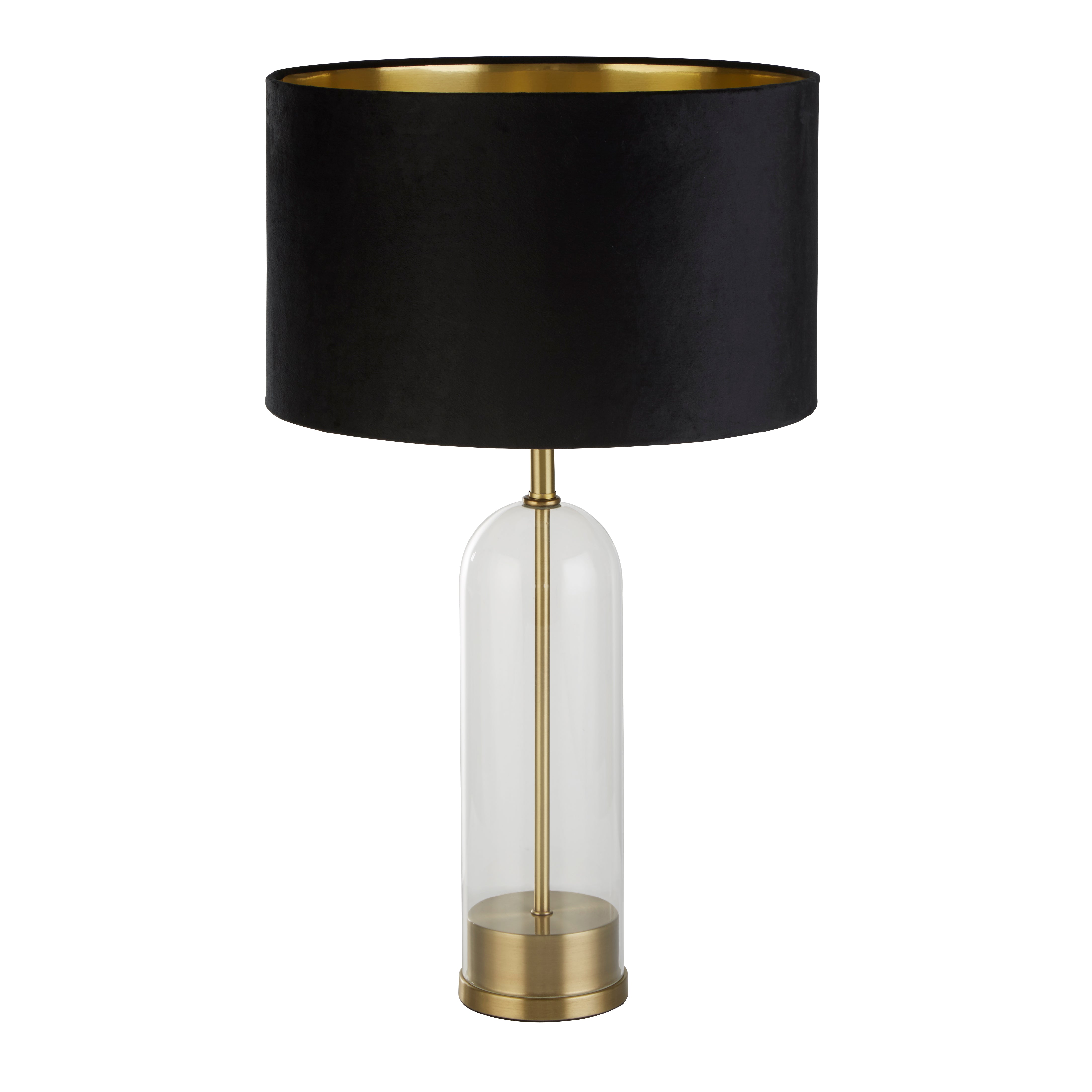 Oxford Table Lamp - Glass, Brass Metal & Black Velvet Shade