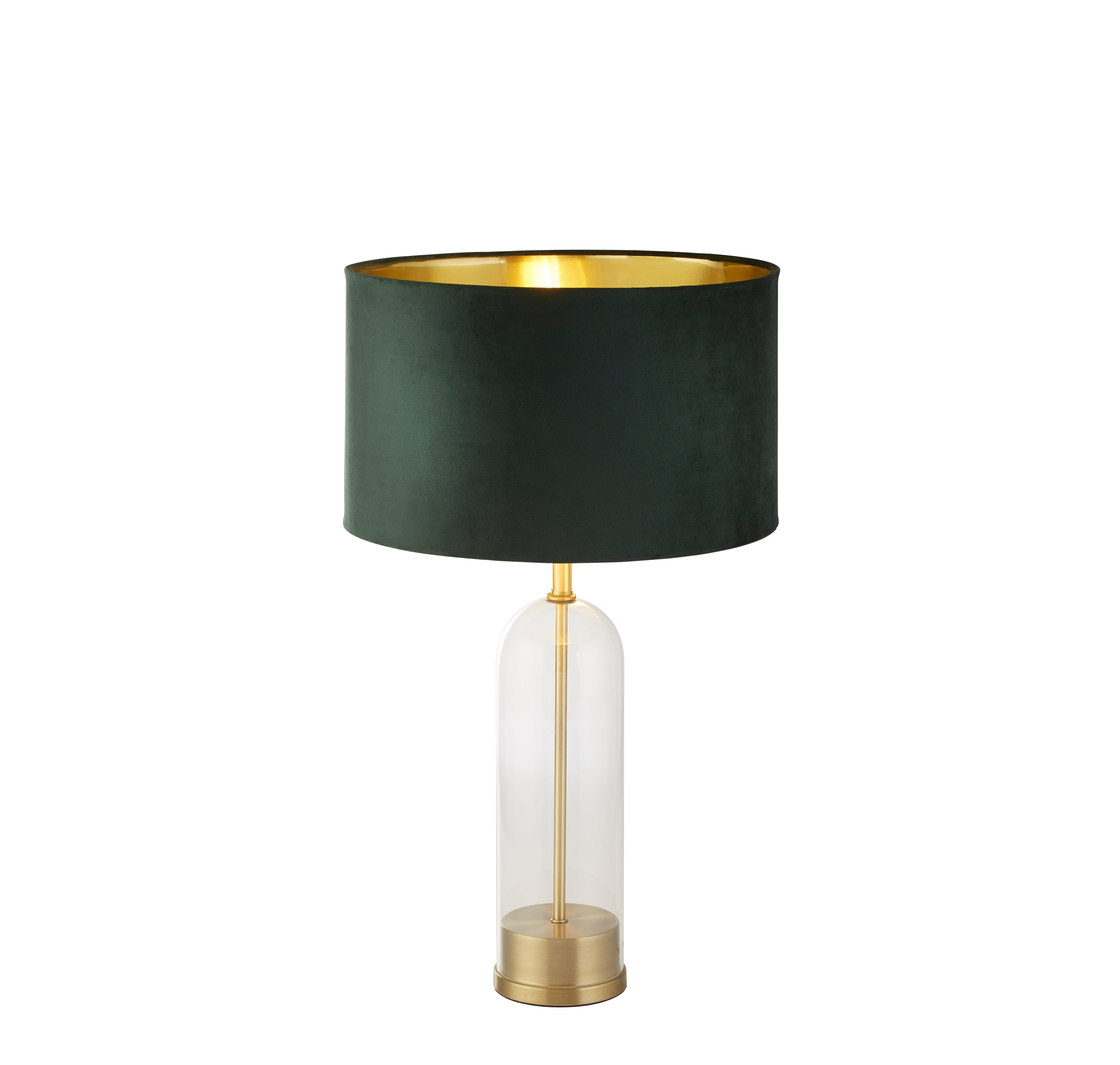 Oxford Table Lamp - Glass, Brass Metal & Green Velvet Shade
